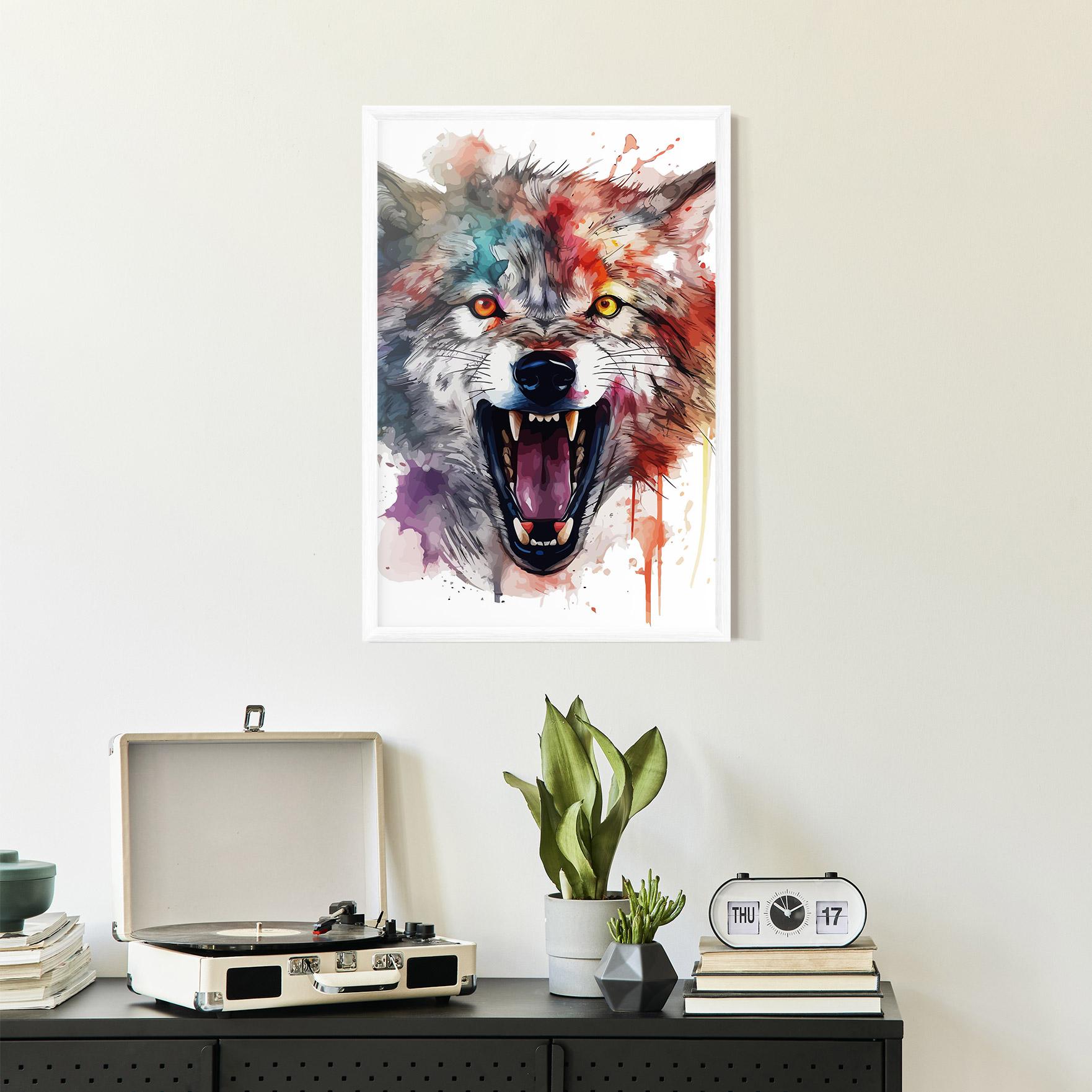 Poster Înrămat Watercolor Angry Wolf mockup 2