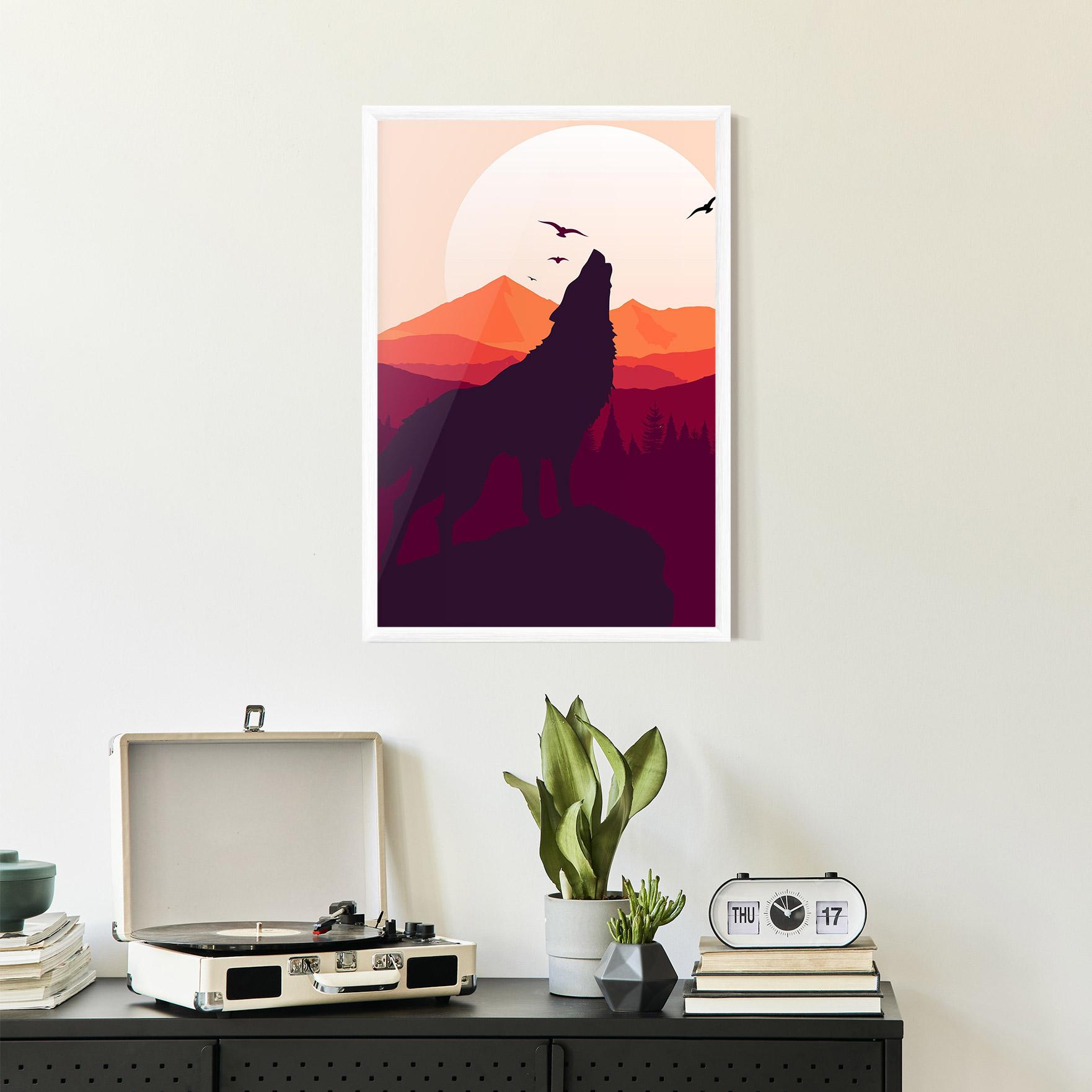 Poster Înrămat Wolf Pink Moon mockup 2