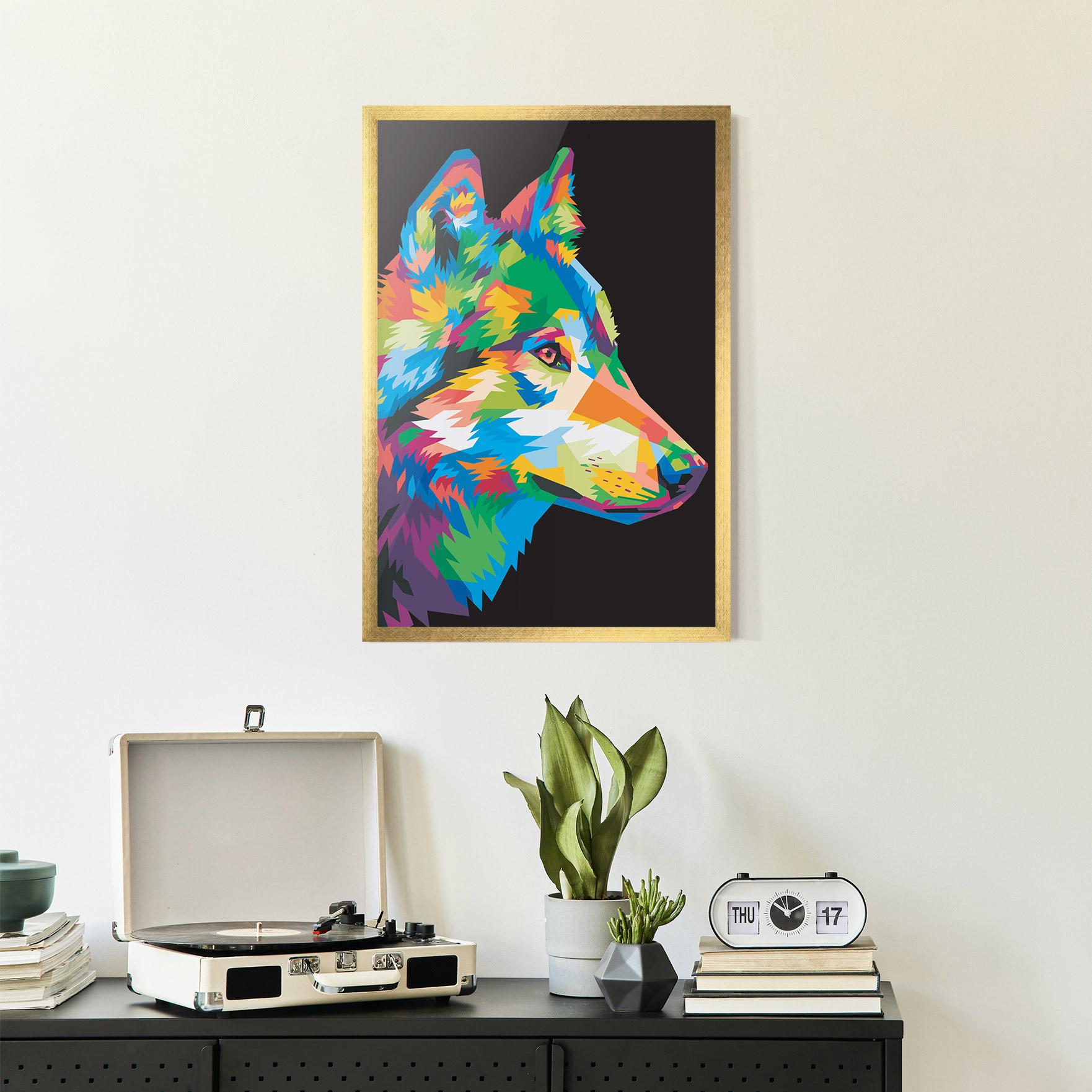 Poster Înrămat Colorful Wolf mockup 2