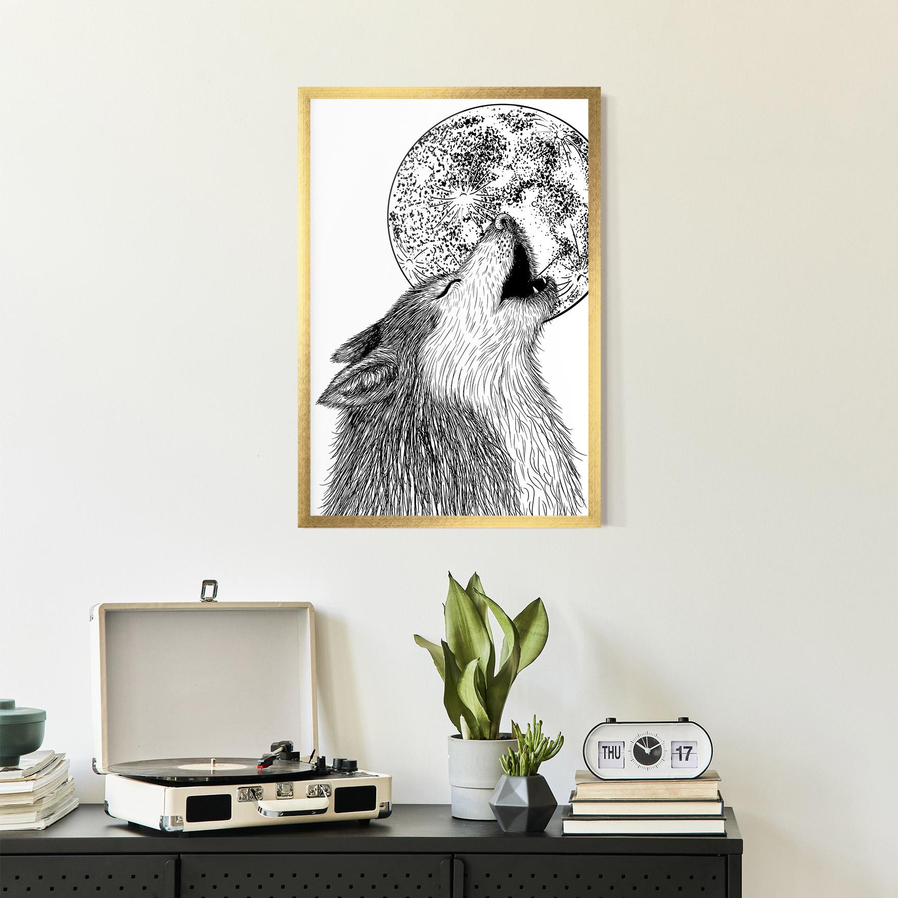Poster Înrămat Pretty Moon Wolf mockup 2