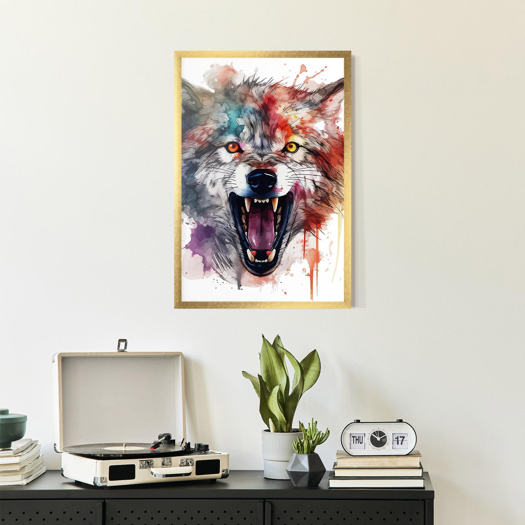 Poster Înrămat Watercolor Angry Wolf mockup 2