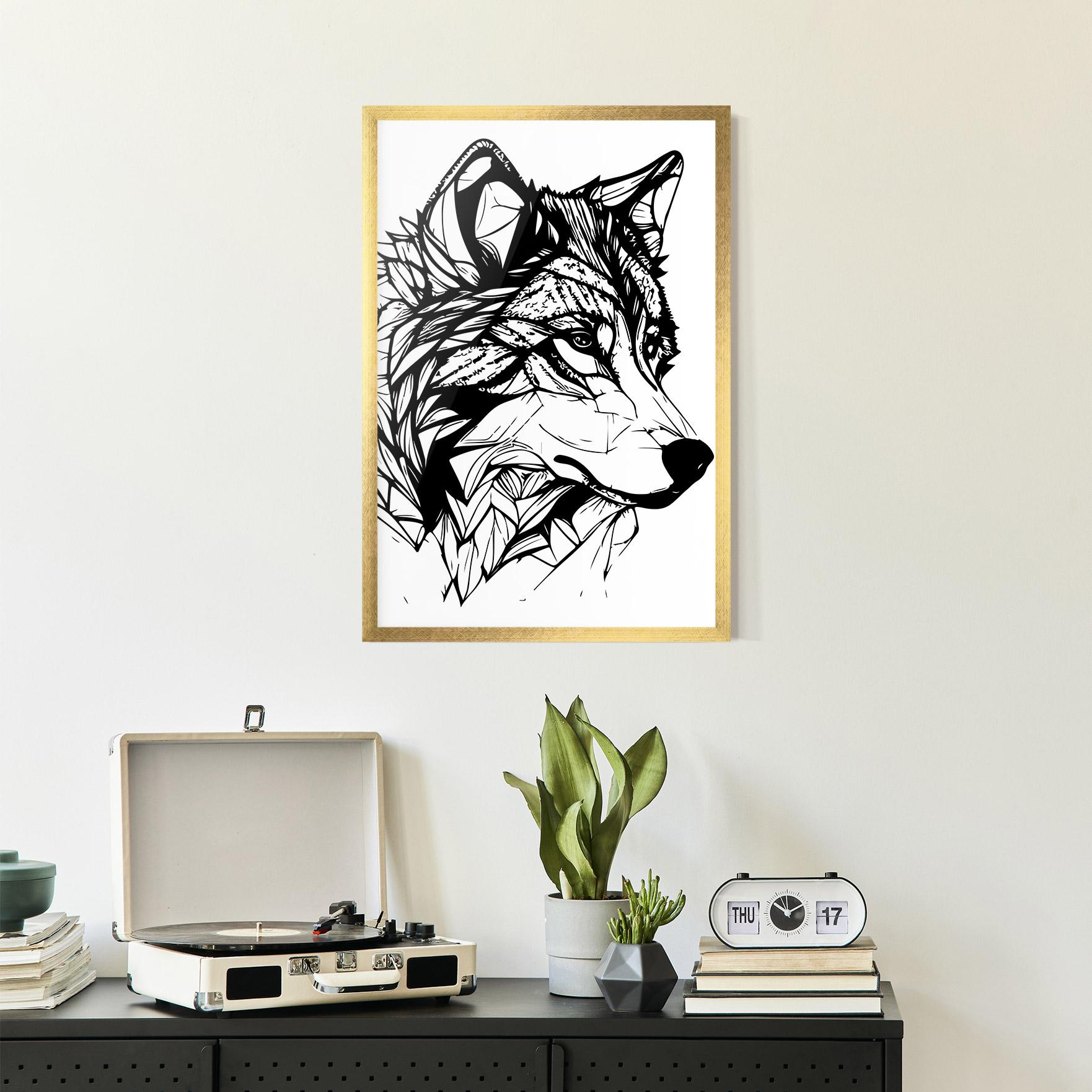Poster Înrămat Wolf Head Line mockup 2
