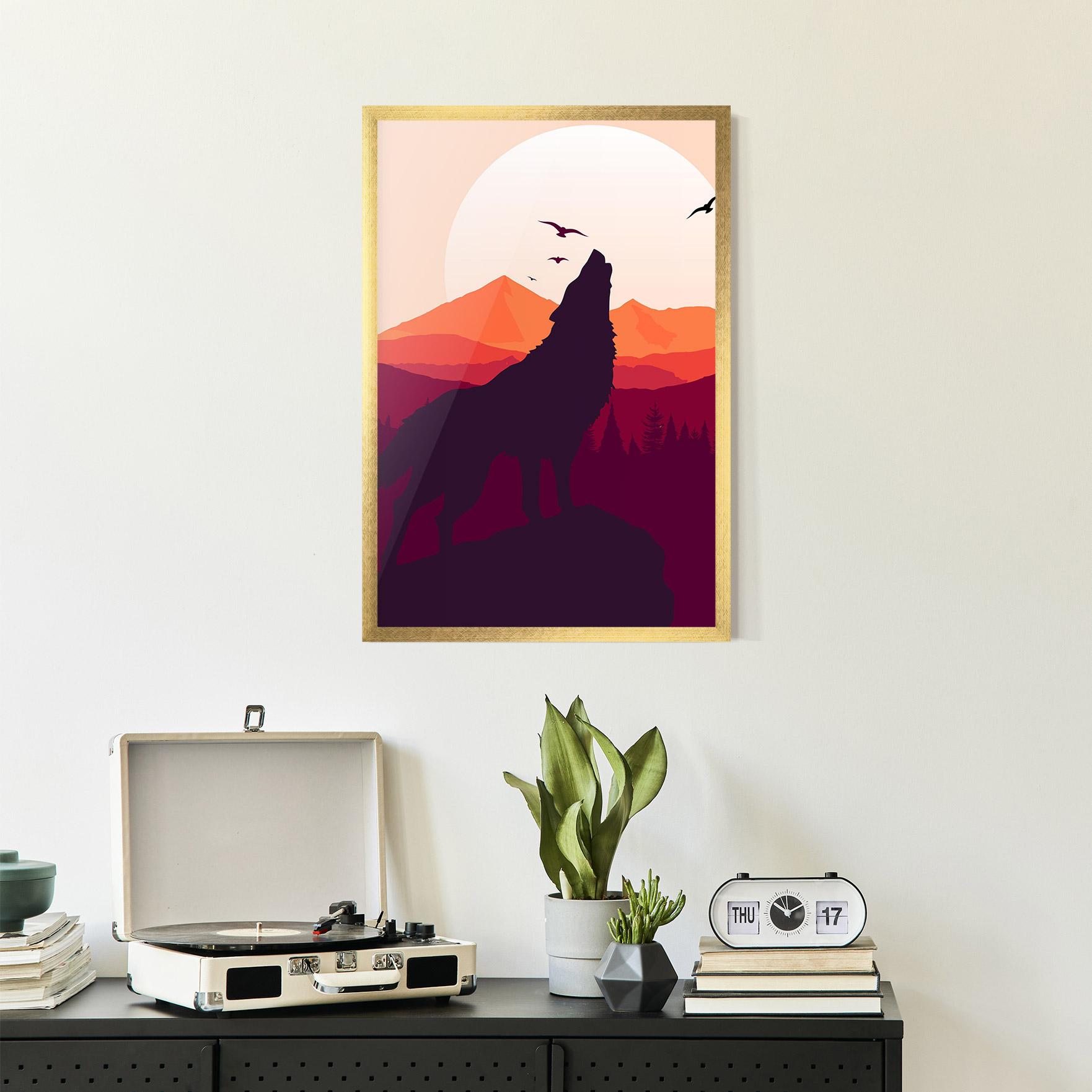 Poster Înrămat Wolf Pink Moon mockup 2