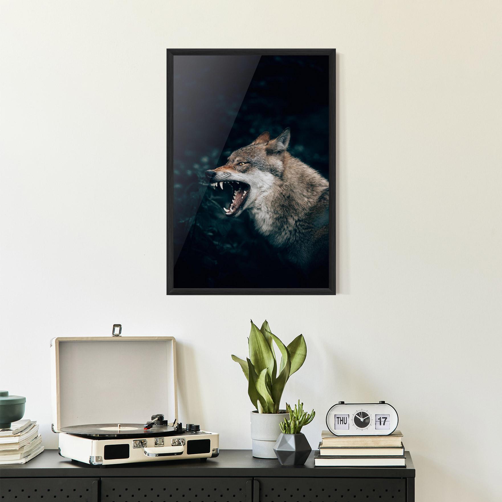 Poster Înrămat Angry Wolf In The Forest mockup 2