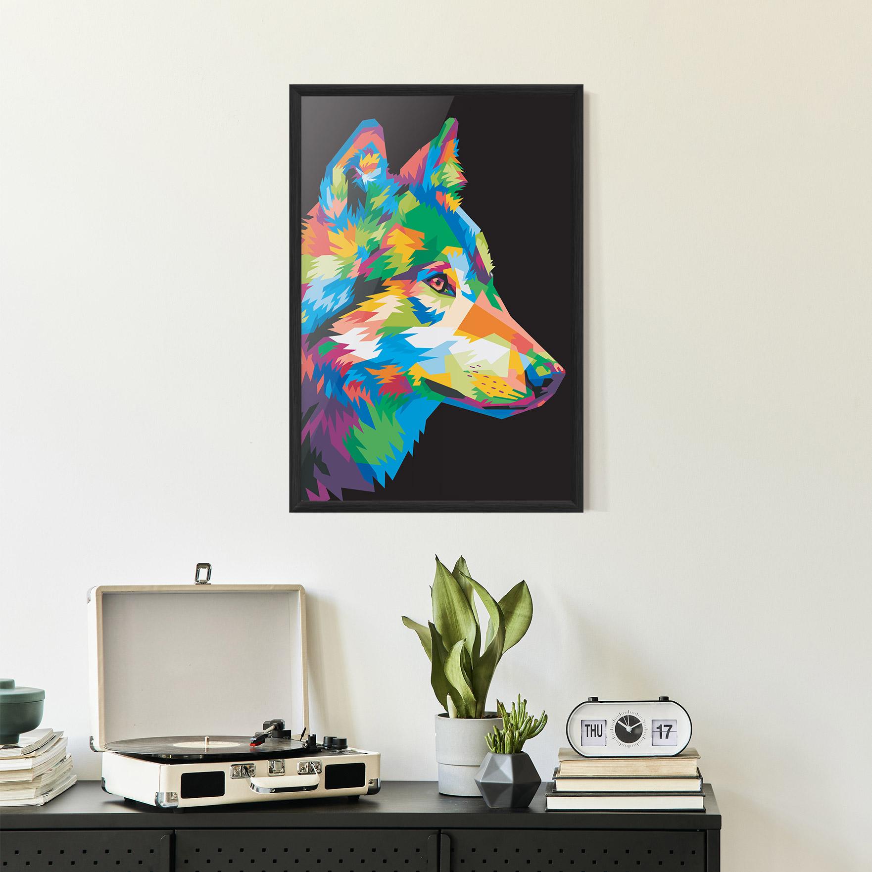 Poster Înrămat Colorful Wolf mockup 2