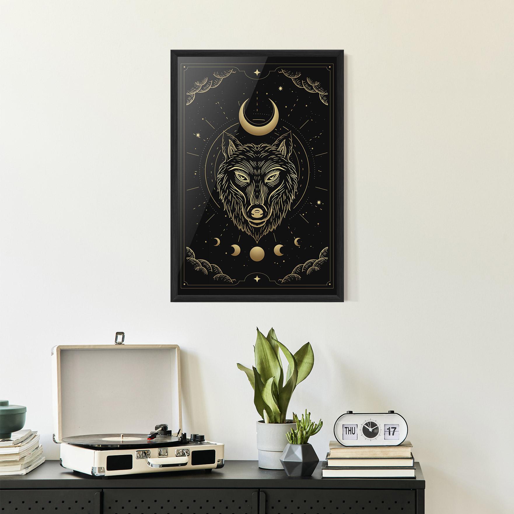 Poster Înrămat Gold Line Wolf mockup 2