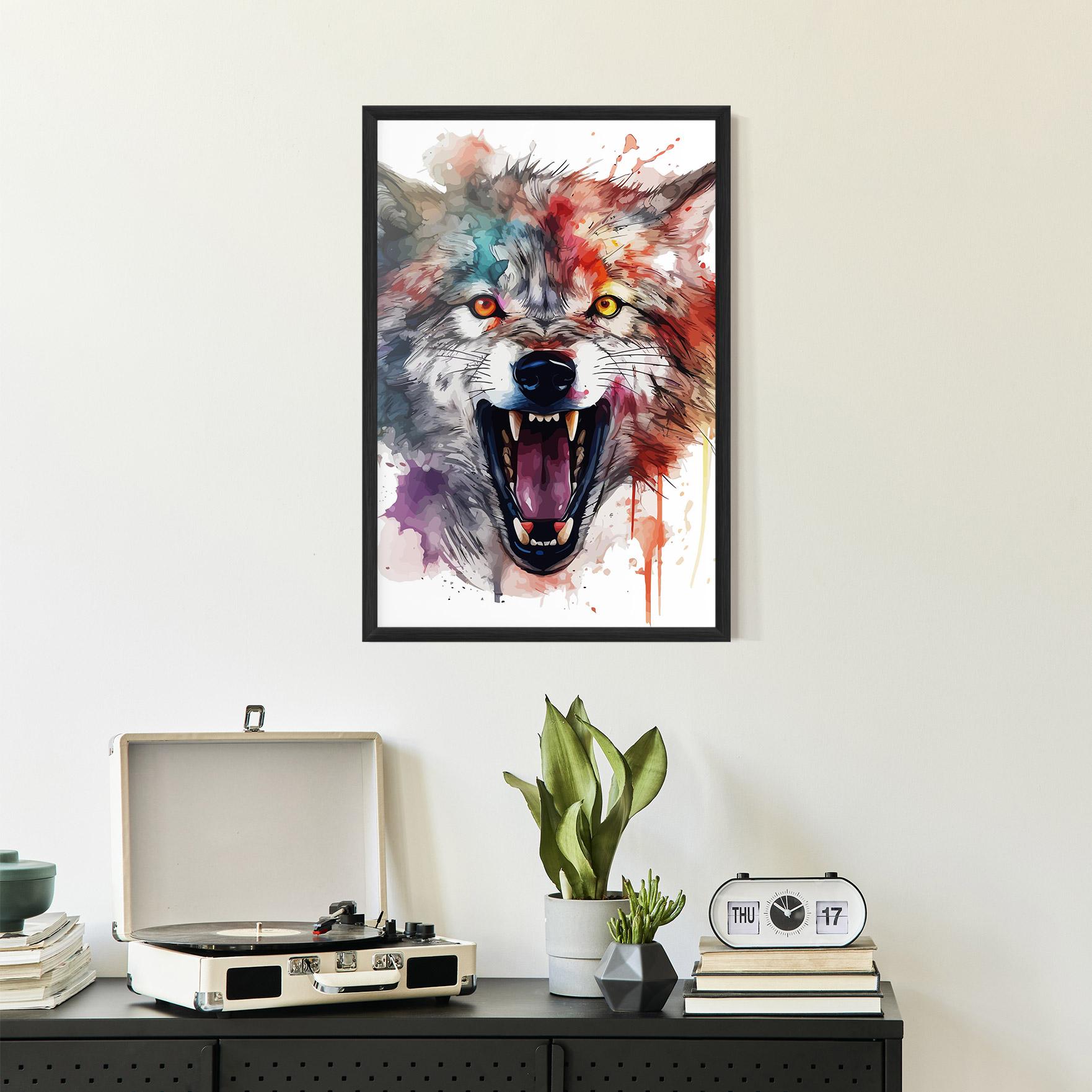 Poster Înrămat Watercolor Angry Wolf mockup 2