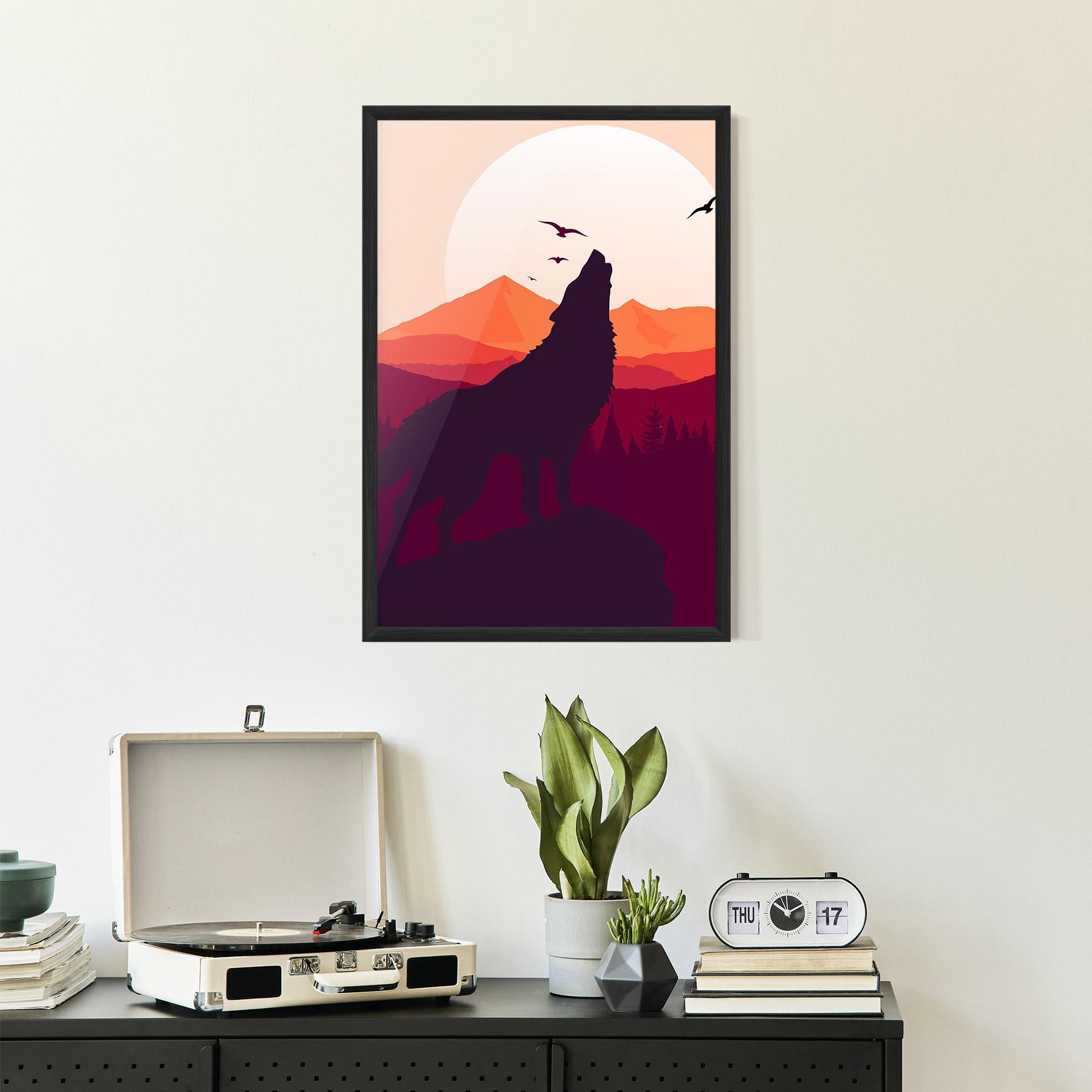 Poster Înrămat Wolf Pink Moon mockup 2