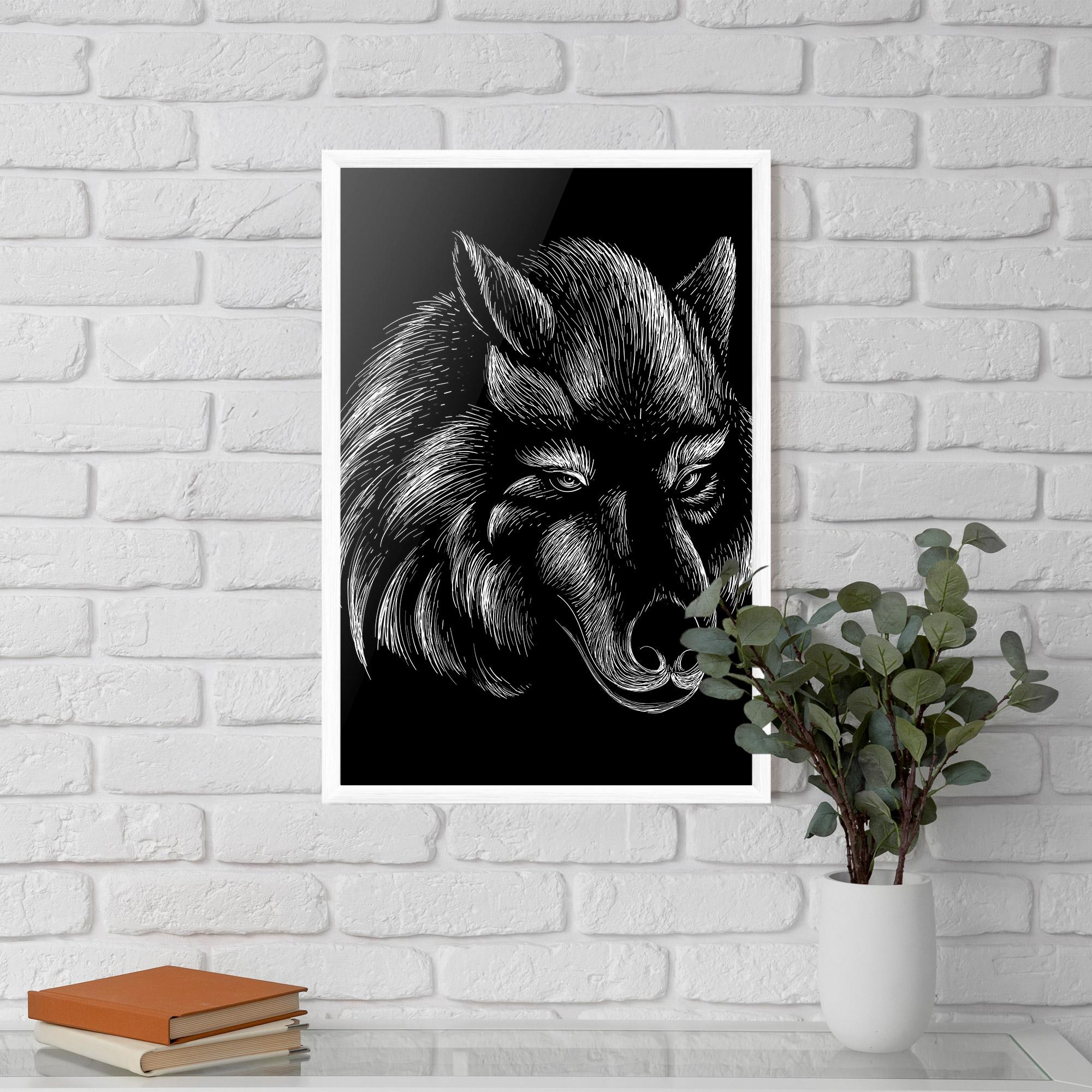Poster Înrămat White Line Wolf mockup 5