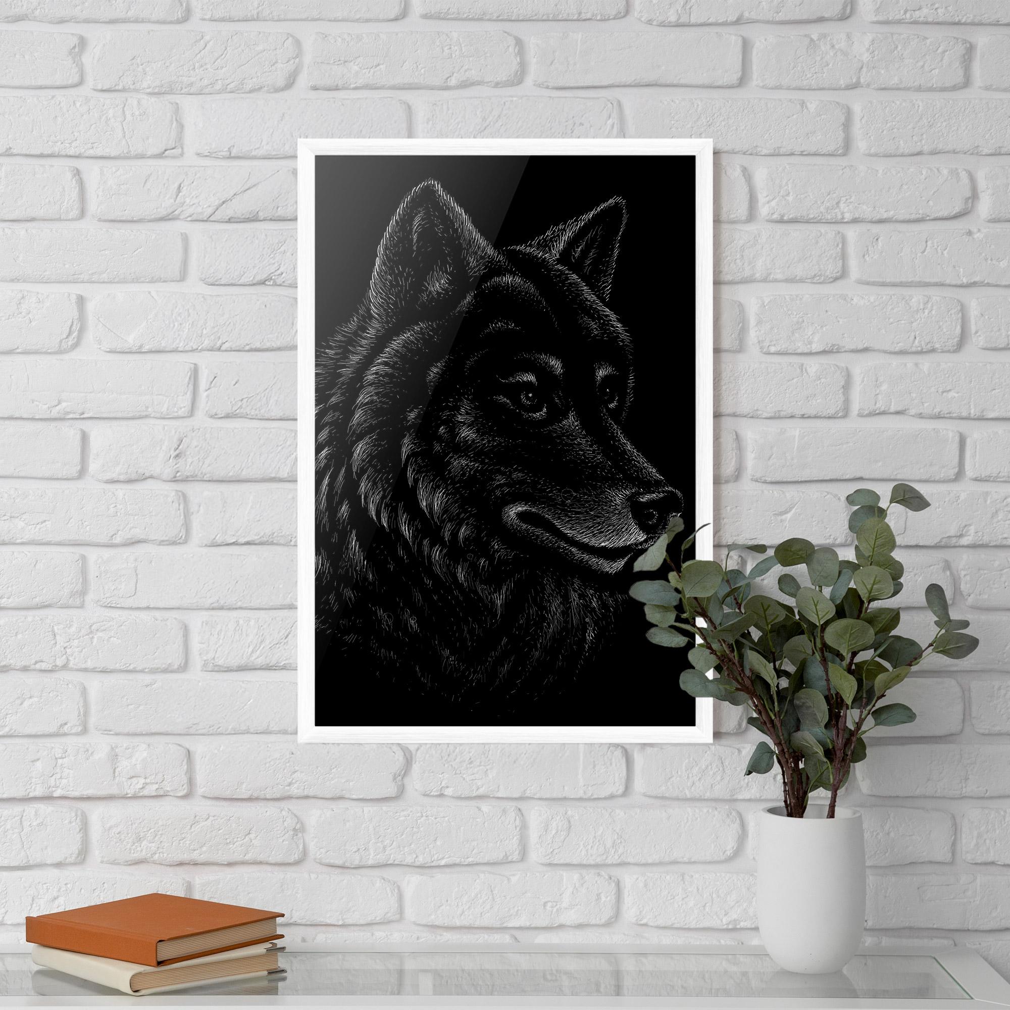 Poster Înrămat Wolf Shillouette Head mockup 5