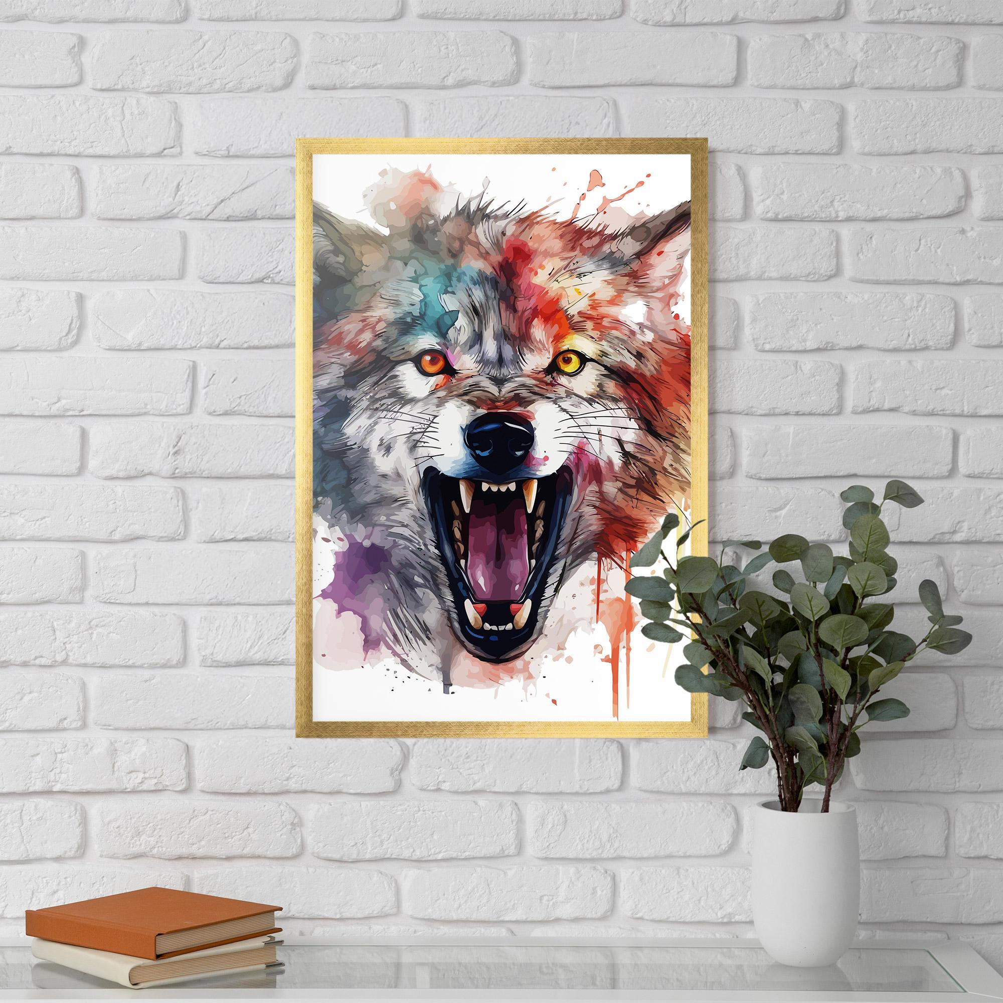 Poster Înrămat Watercolor Angry Wolf mockup 5