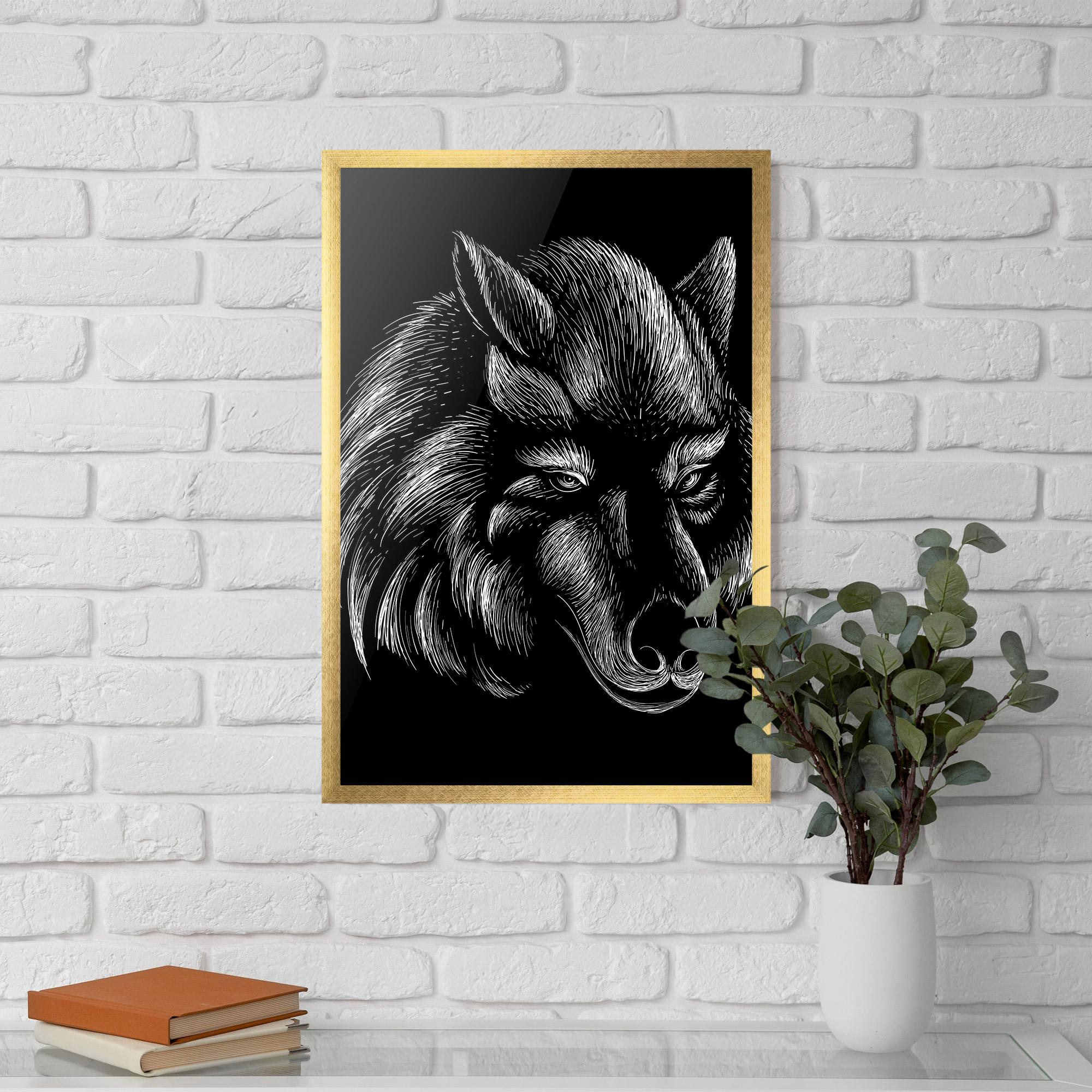 Poster Înrămat White Line Wolf mockup 5