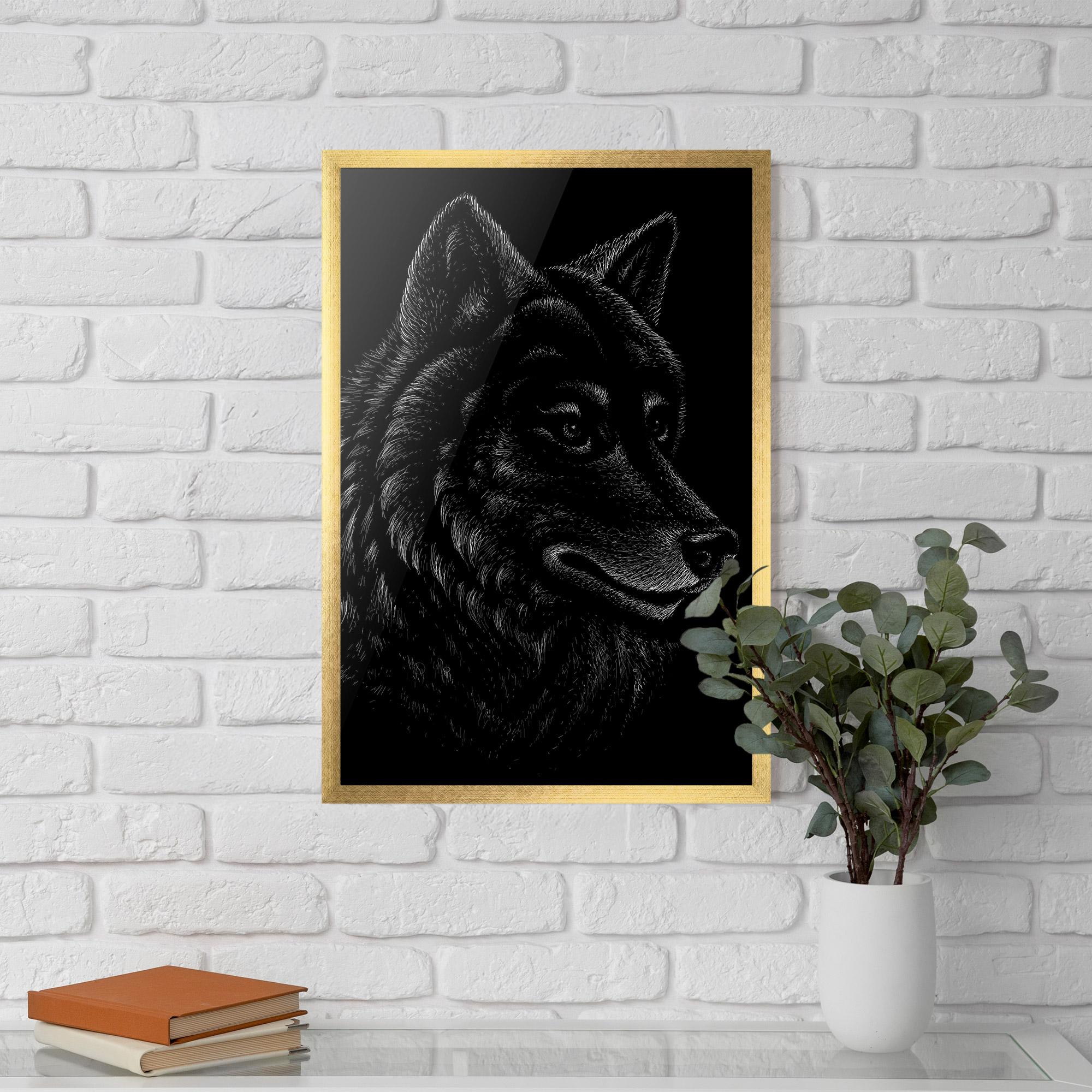 Poster Înrămat Wolf Shillouette Head mockup 5