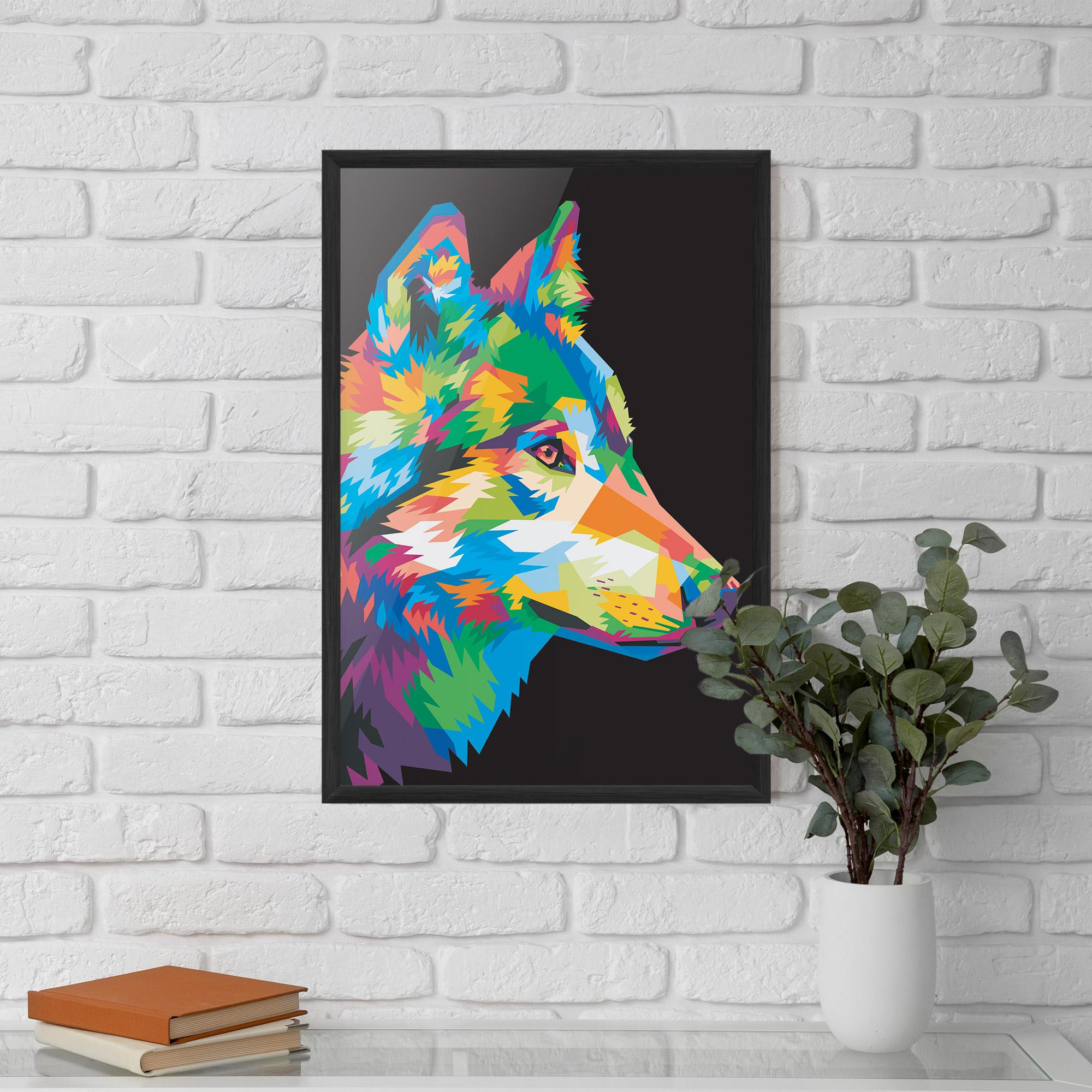Poster Înrămat Colorful Wolf mockup 5