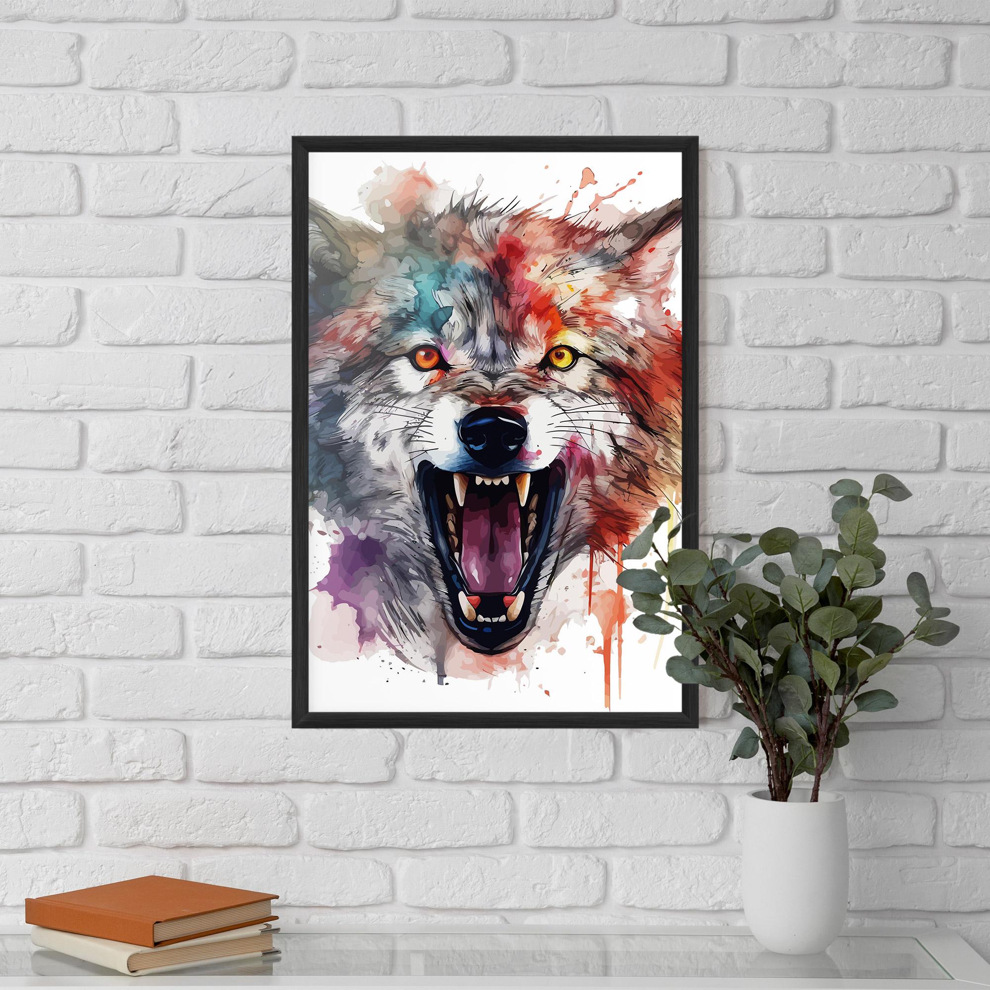 Poster Înrămat Watercolor Angry Wolf mockup 5