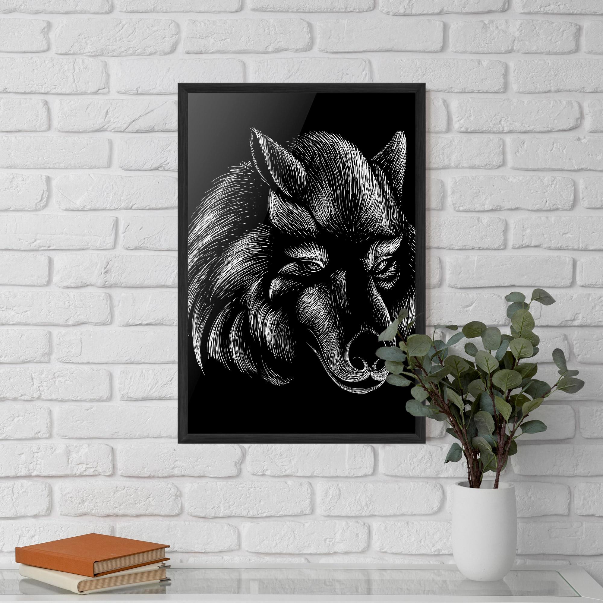 Poster Înrămat White Line Wolf mockup 5