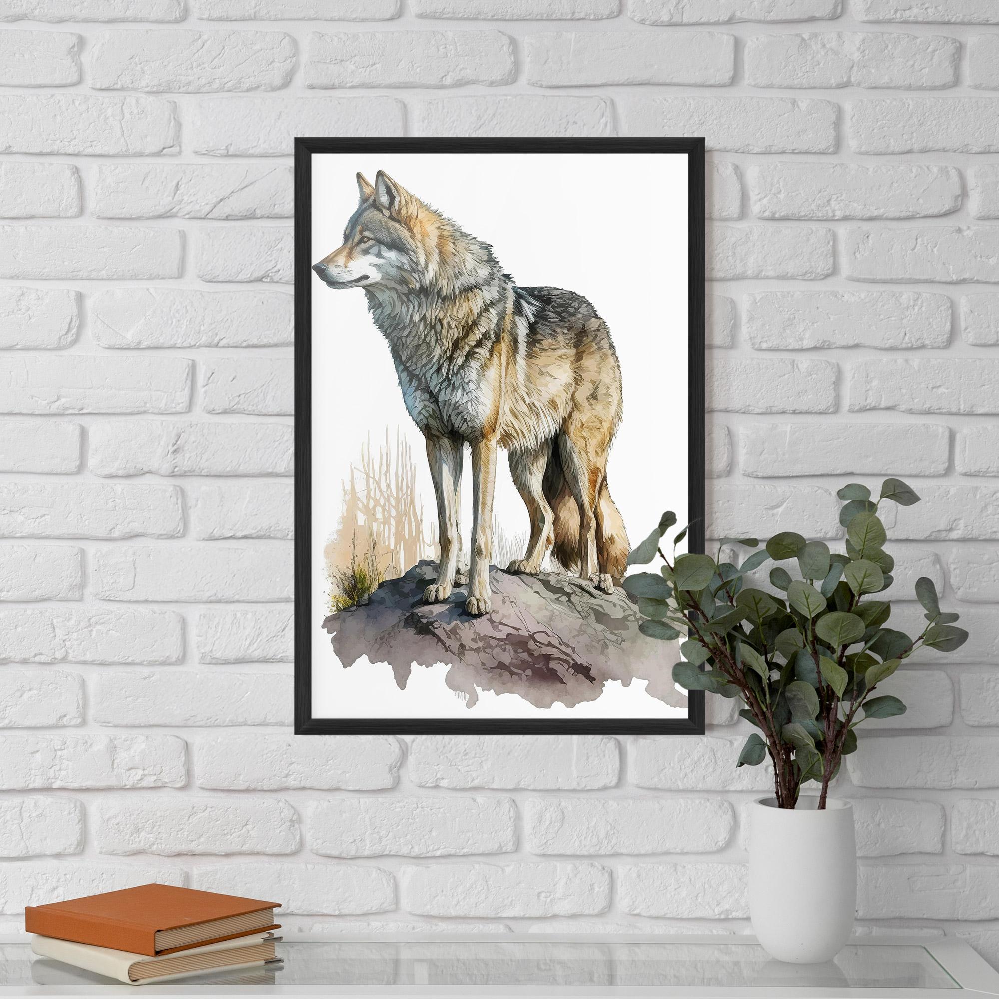 Poster Înrămat Wolf On Rock mockup 5