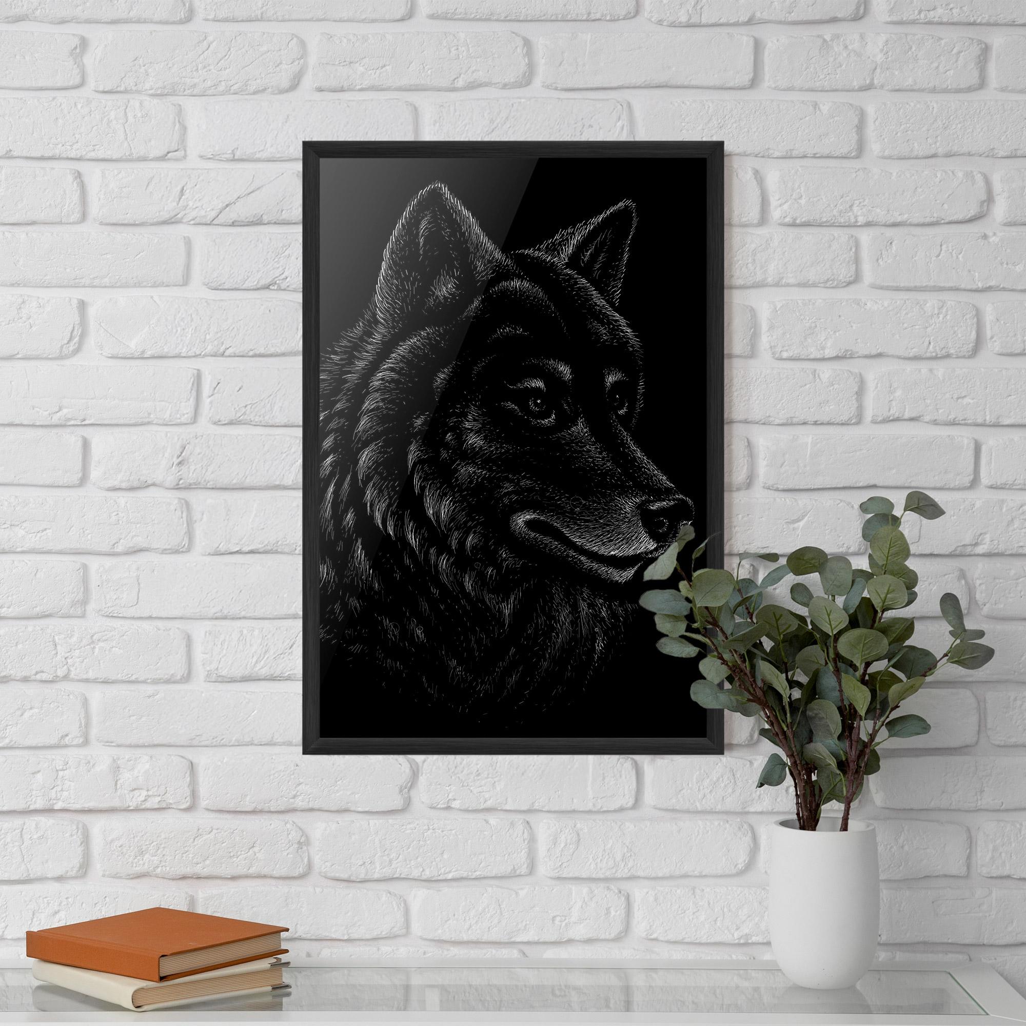 Poster Înrămat Wolf Shillouette Head mockup 5