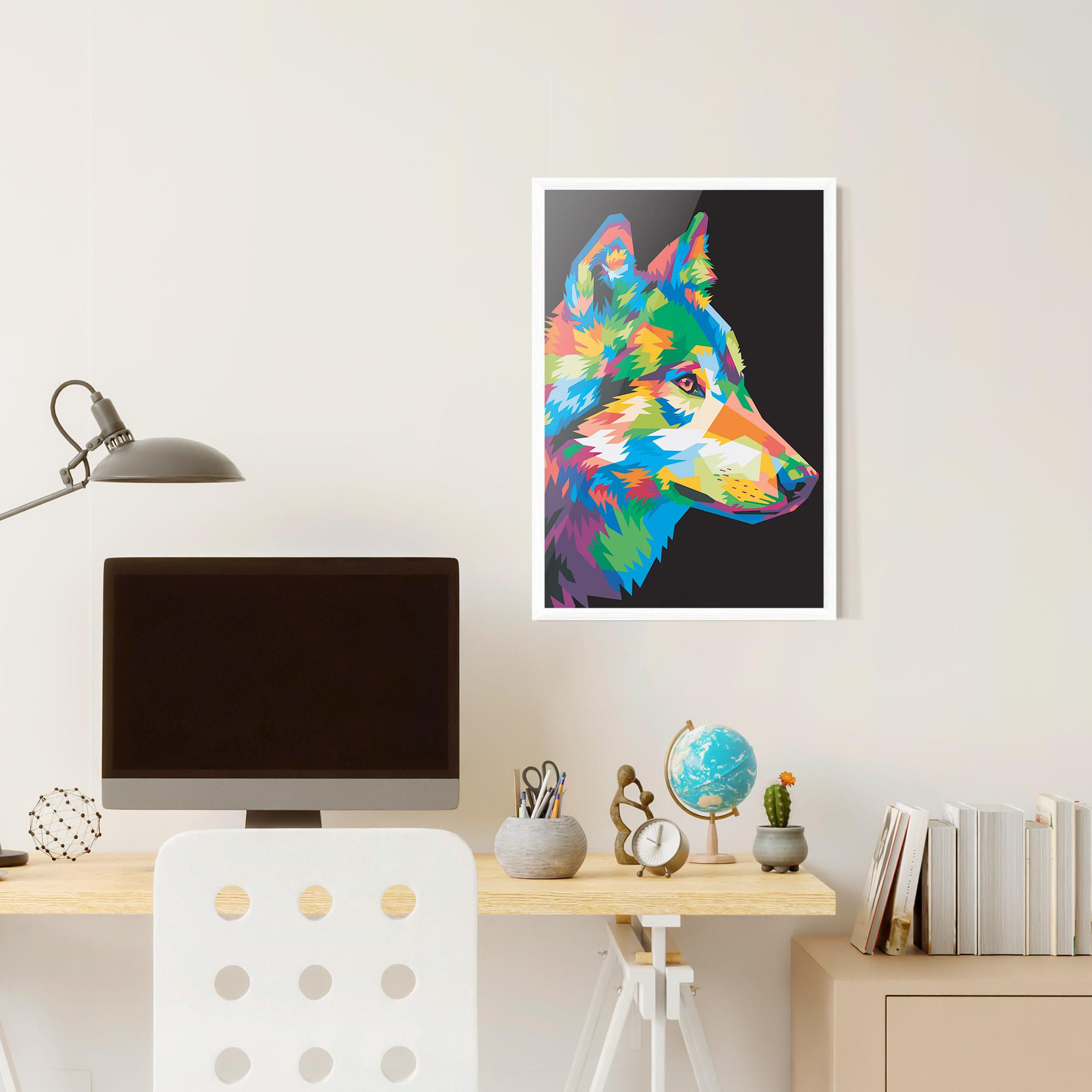 Poster Înrămat Colorful Wolf mockup 6