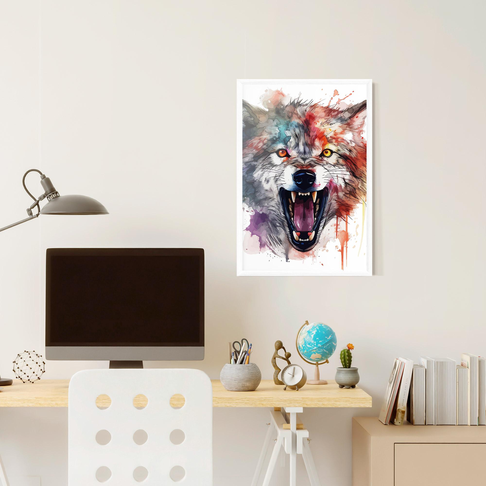 Poster Înrămat Watercolor Angry Wolf mockup 6