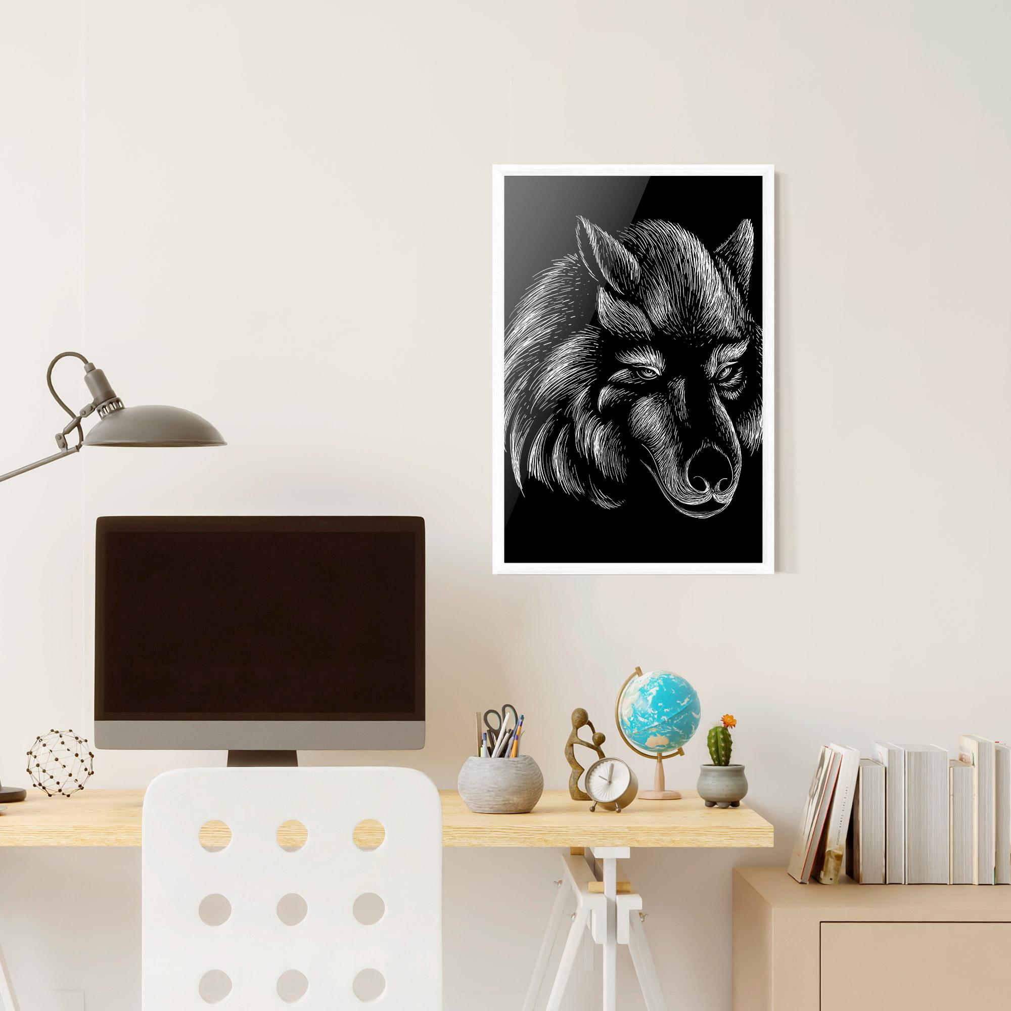 Poster Înrămat White Line Wolf mockup 6