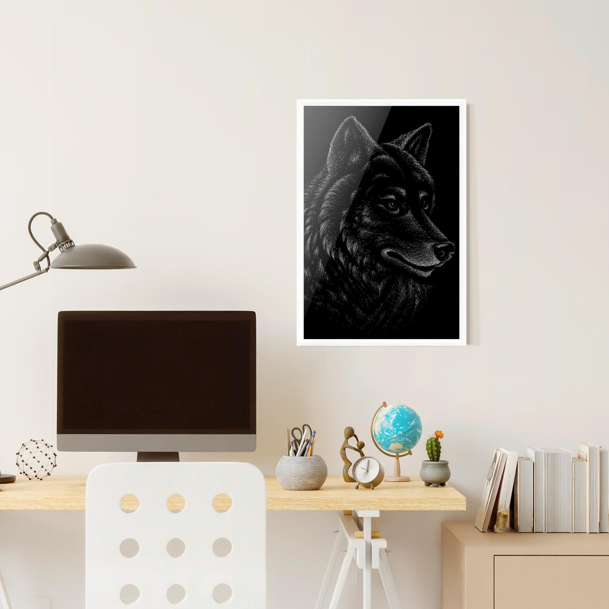 Poster Înrămat Wolf Shillouette Head mockup 6
