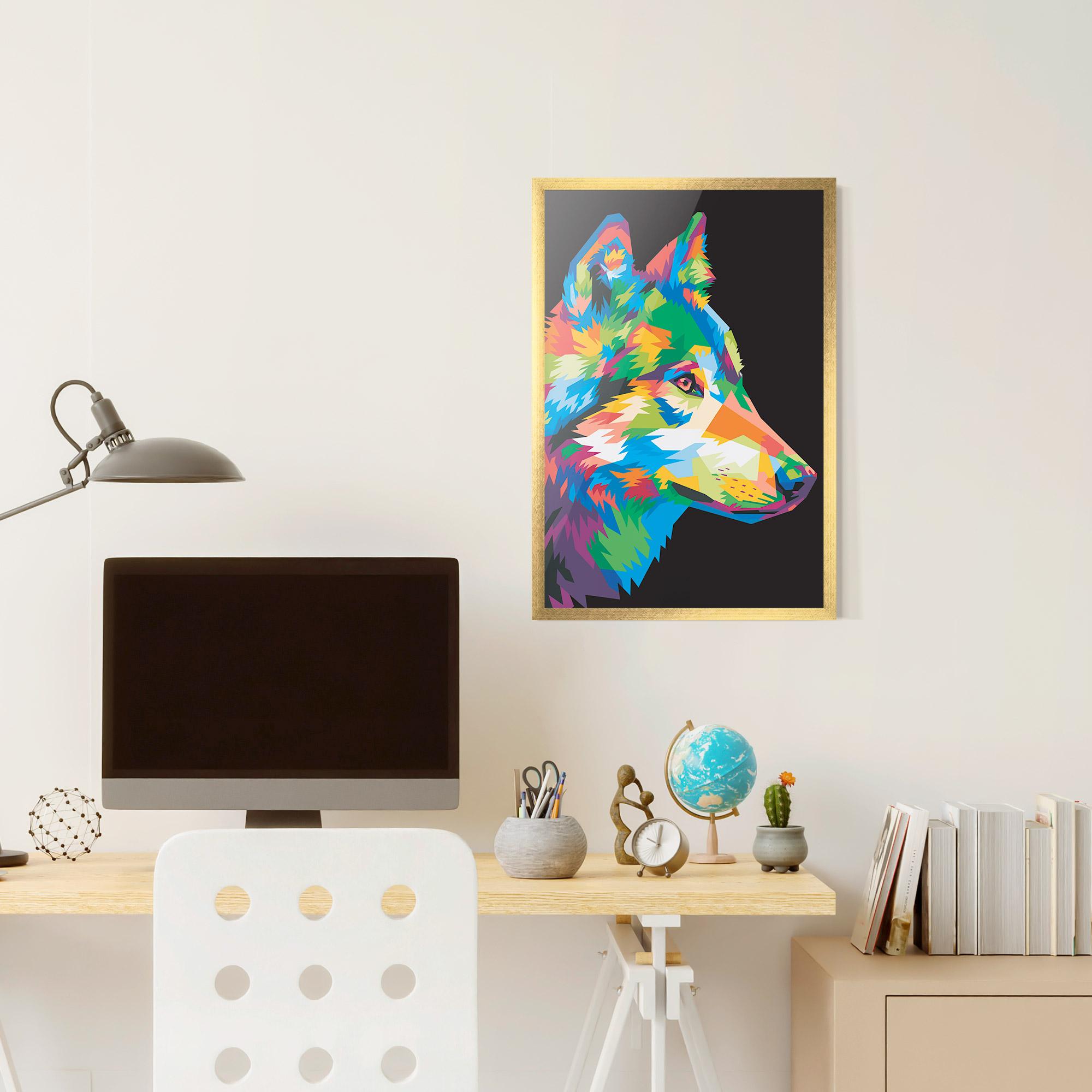 Poster Înrămat Colorful Wolf mockup 6