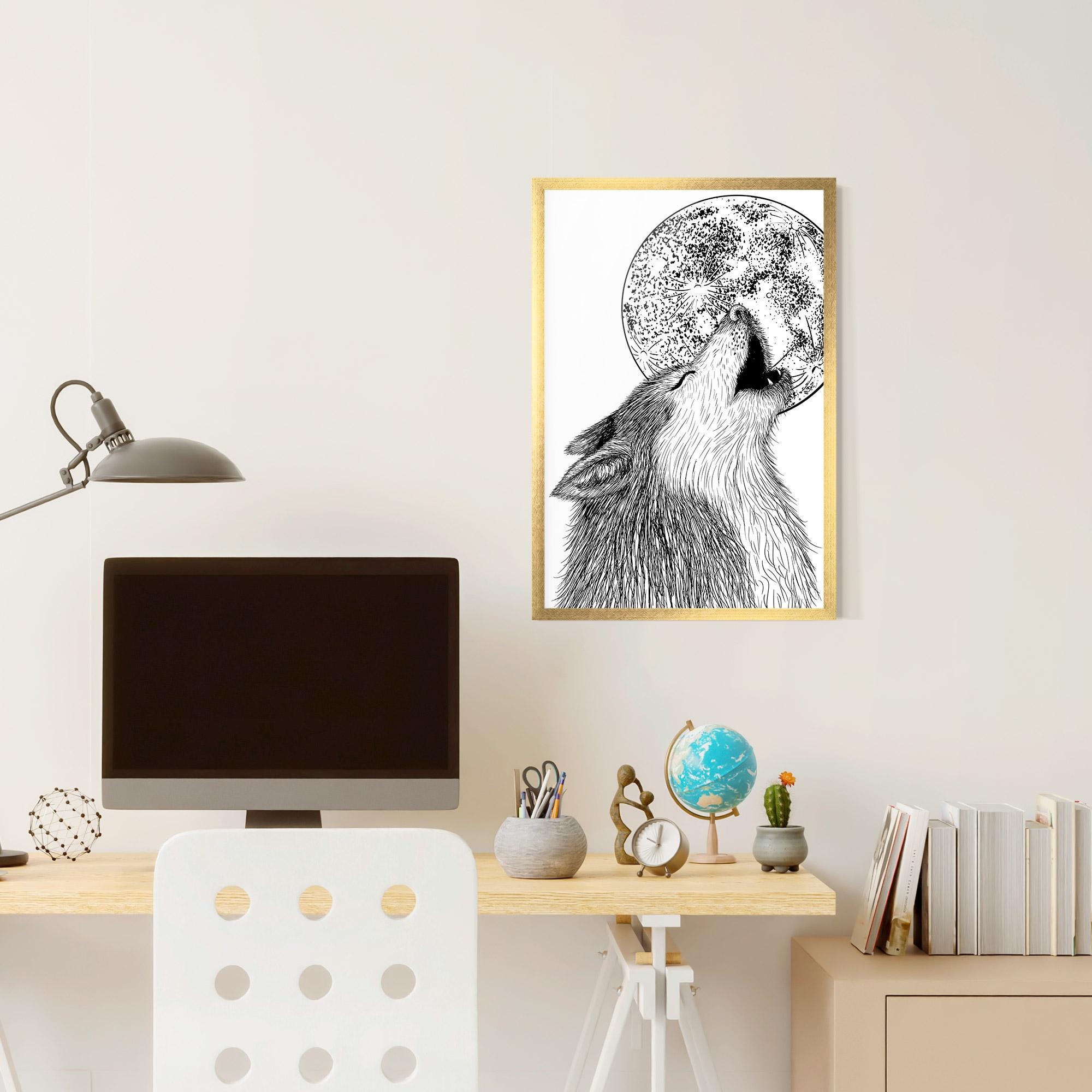 Poster Înrămat Pretty Moon Wolf mockup 6