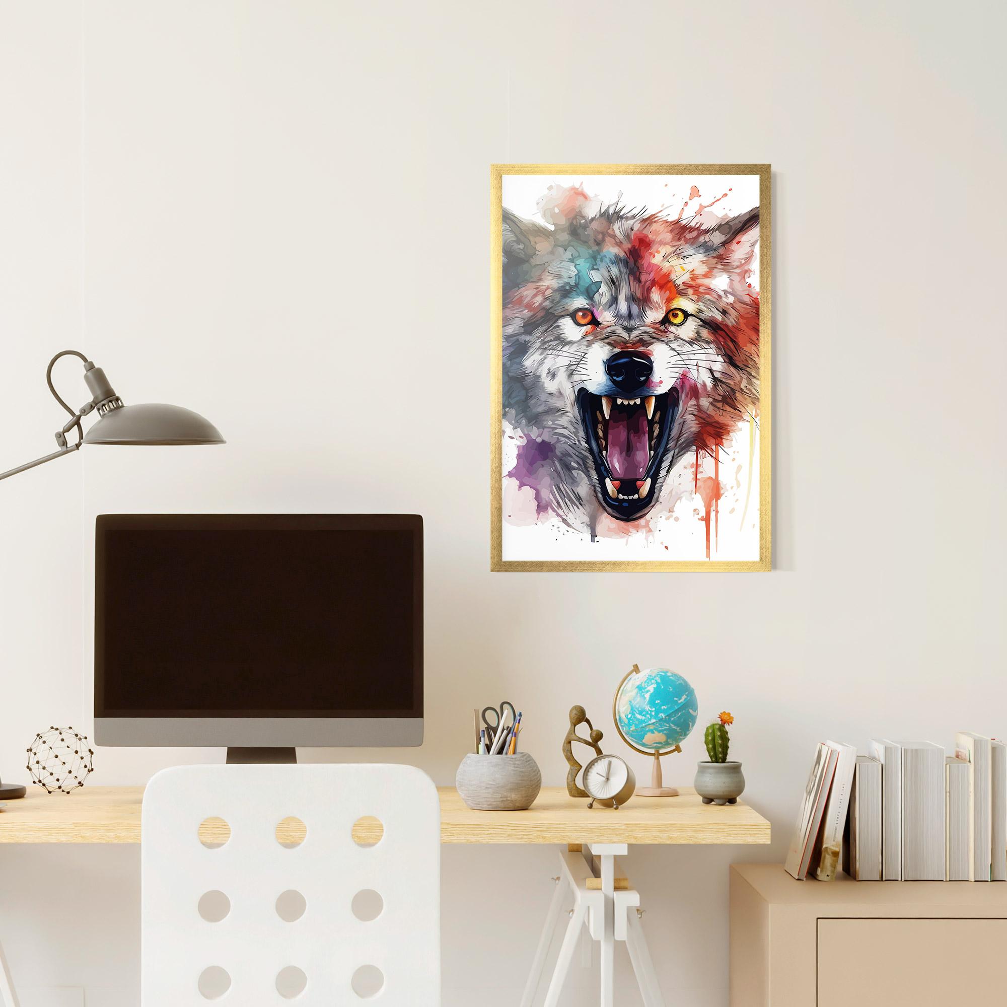 Poster Înrămat Watercolor Angry Wolf mockup 6