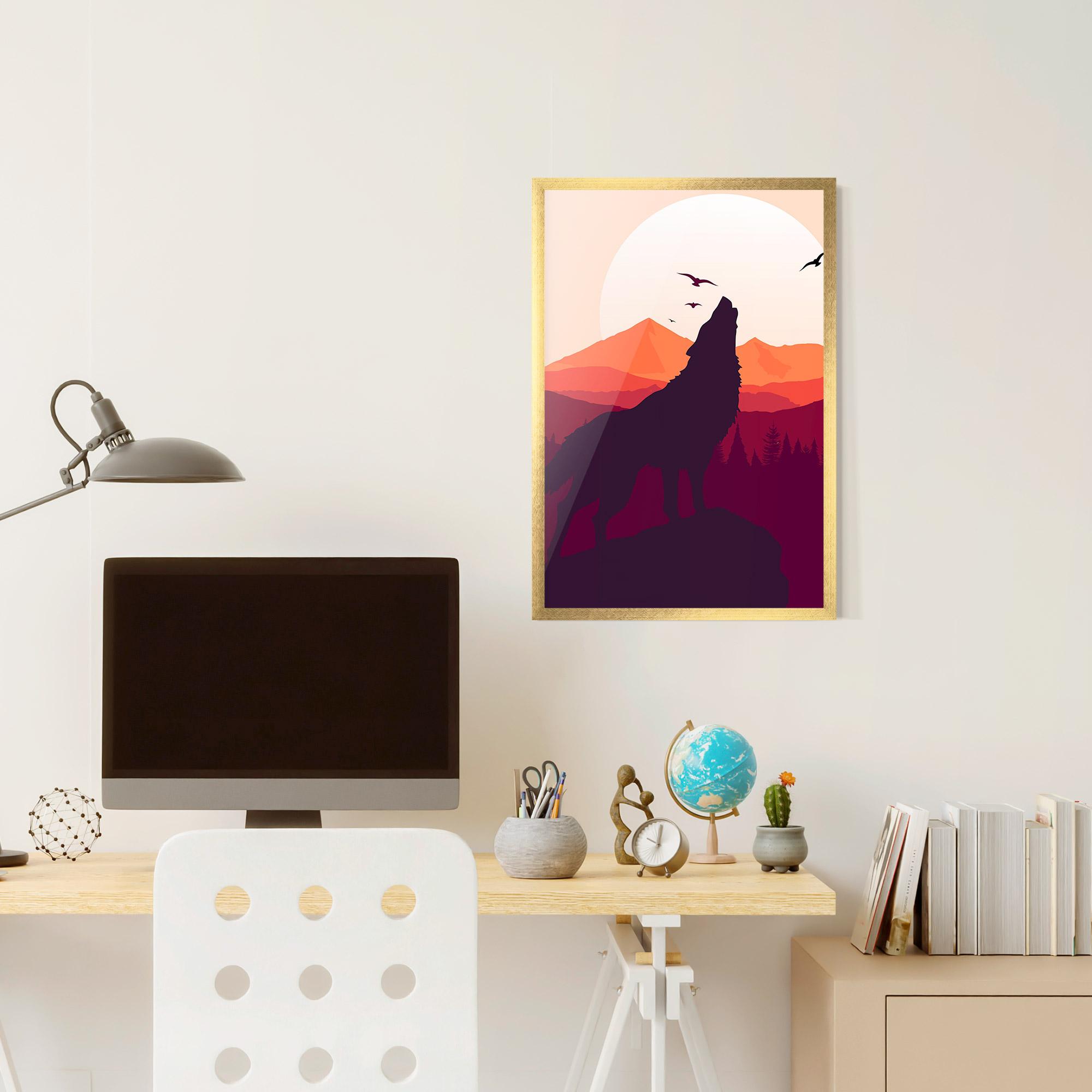 Poster Înrămat Wolf Pink Moon mockup 6