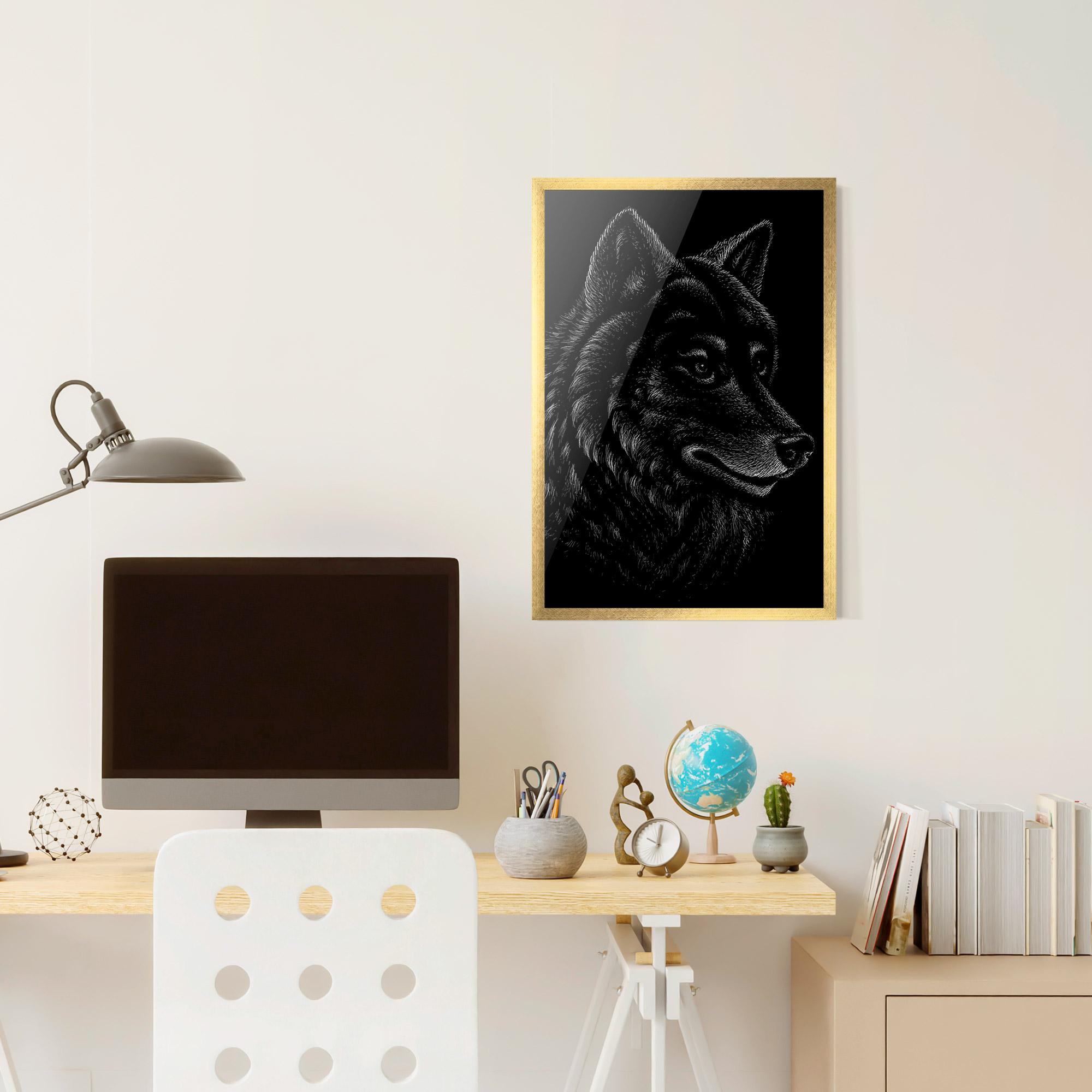 Poster Înrămat Wolf Shillouette Head mockup 6