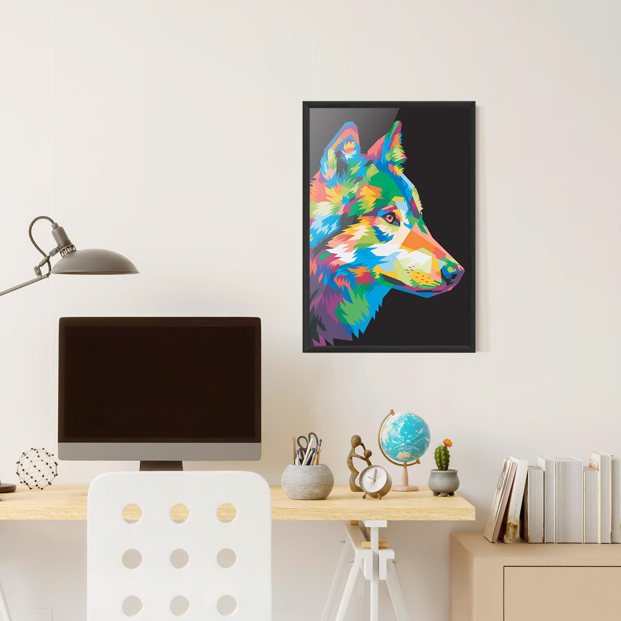 Poster Înrămat Colorful Wolf mockup 6