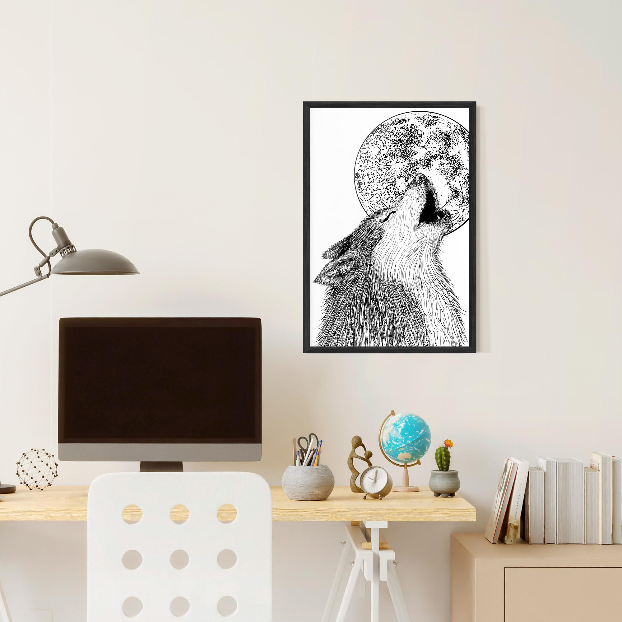 Poster Înrămat Pretty Moon Wolf mockup 6