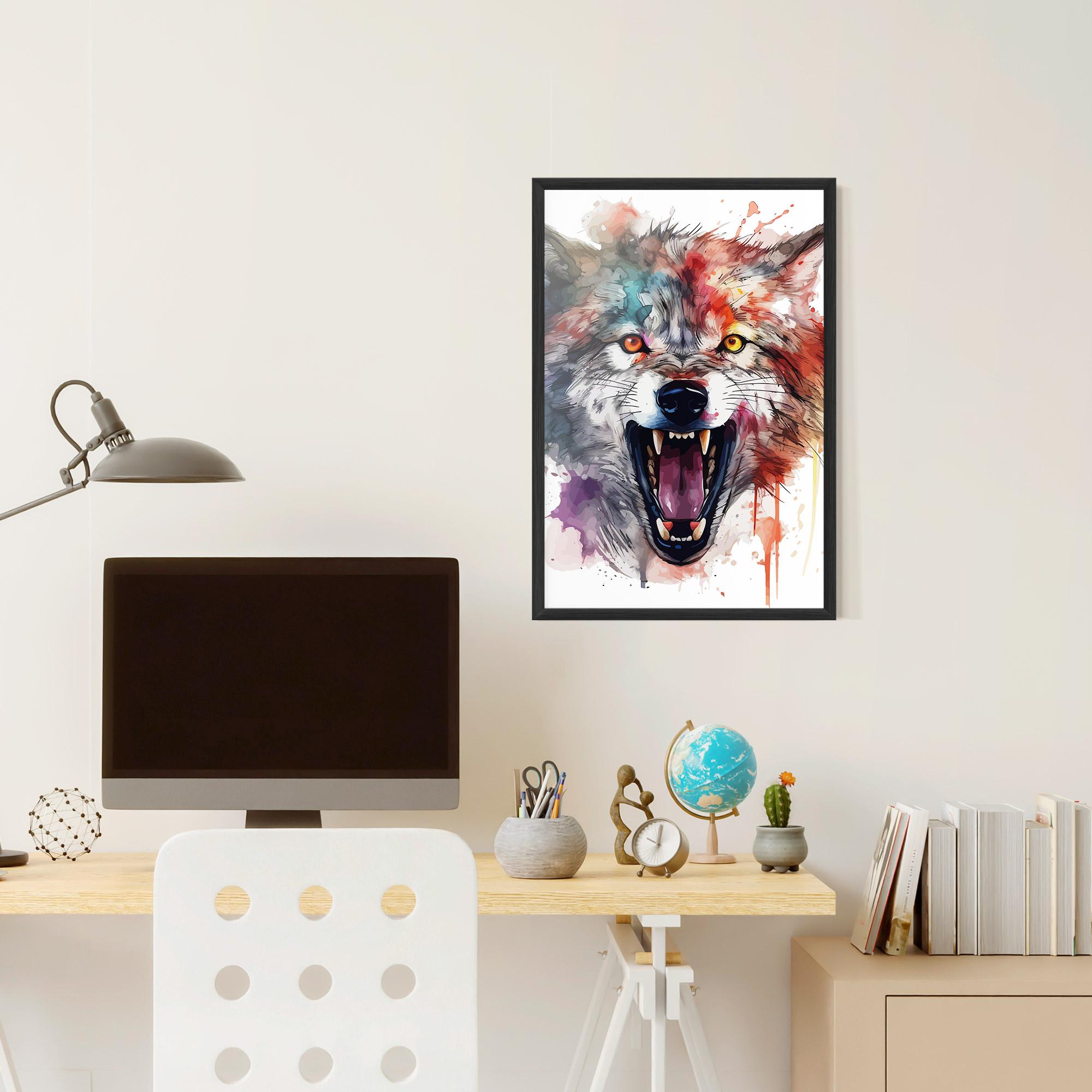 Poster Înrămat Watercolor Angry Wolf mockup 6