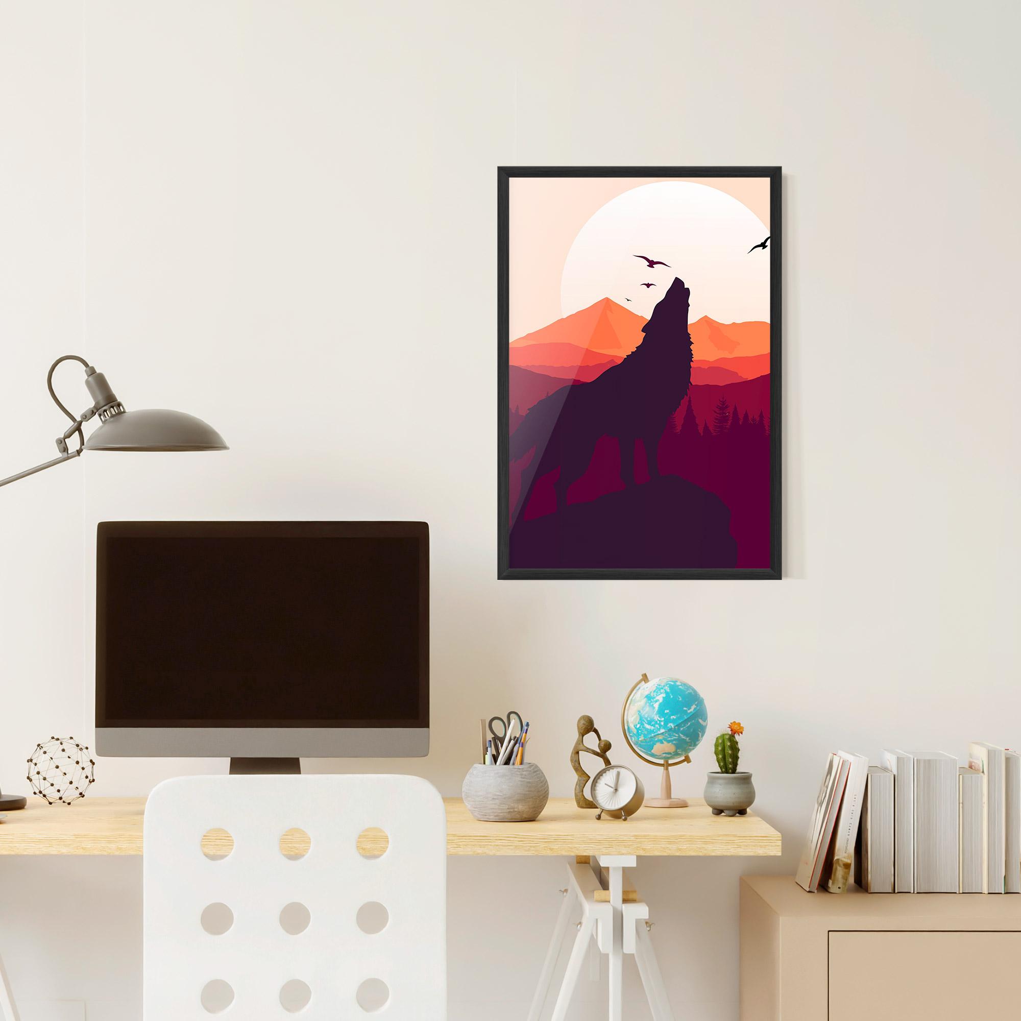 Poster Înrămat Wolf Pink Moon mockup 6