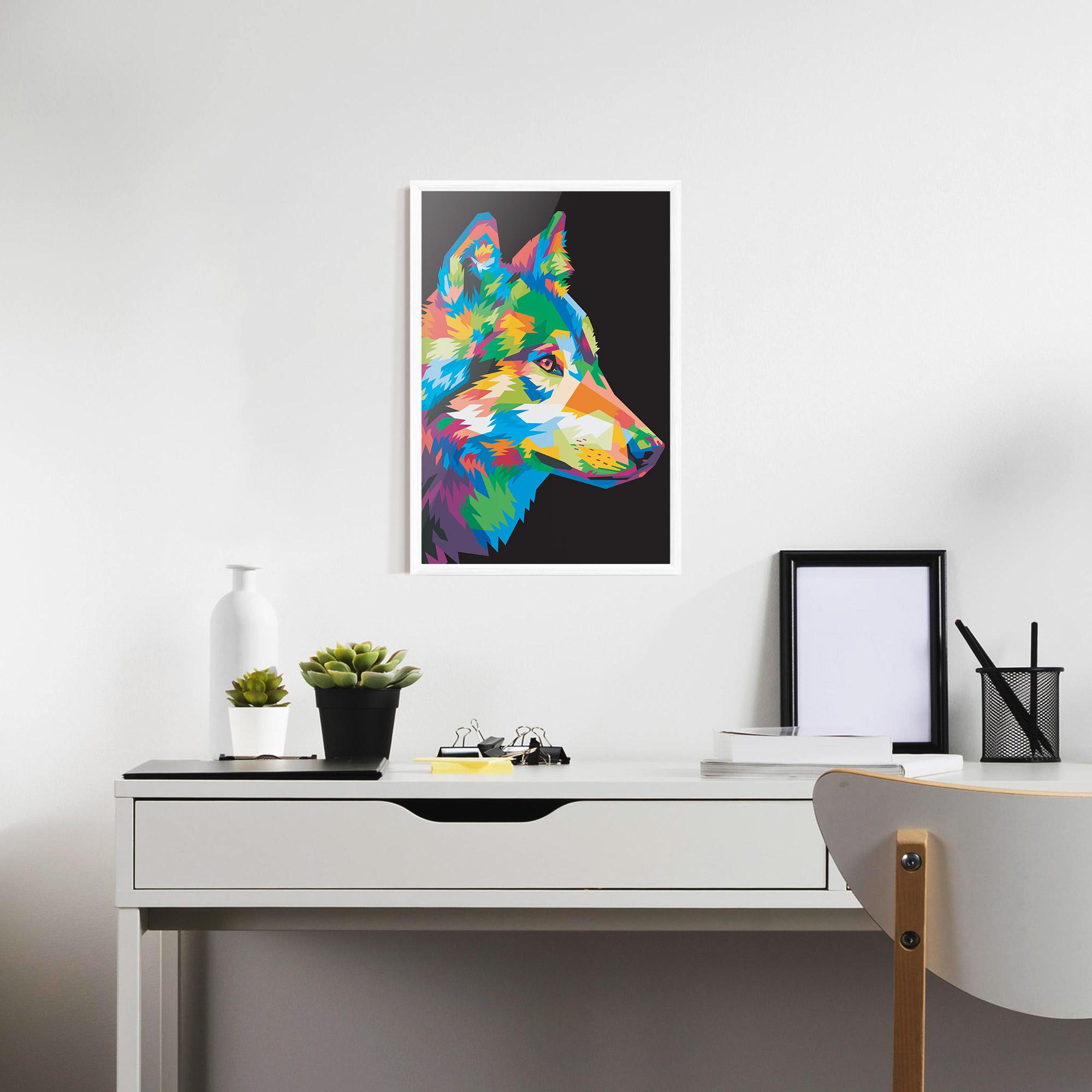 Poster Înrămat Colorful Wolf mockup 7