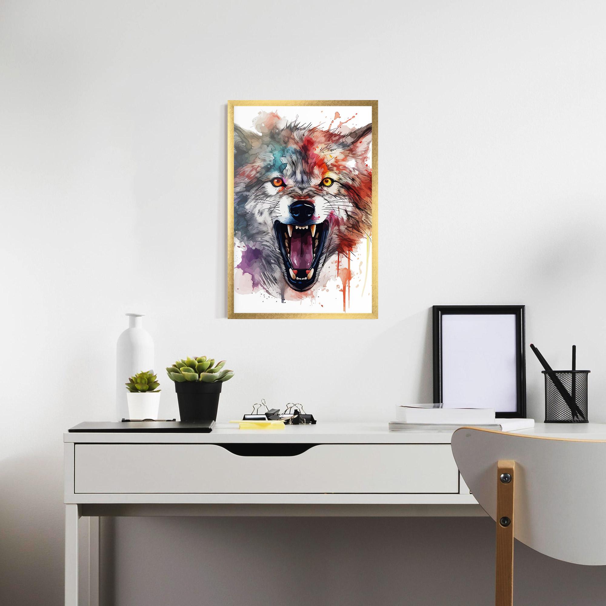 Poster Înrămat Watercolor Angry Wolf mockup 7