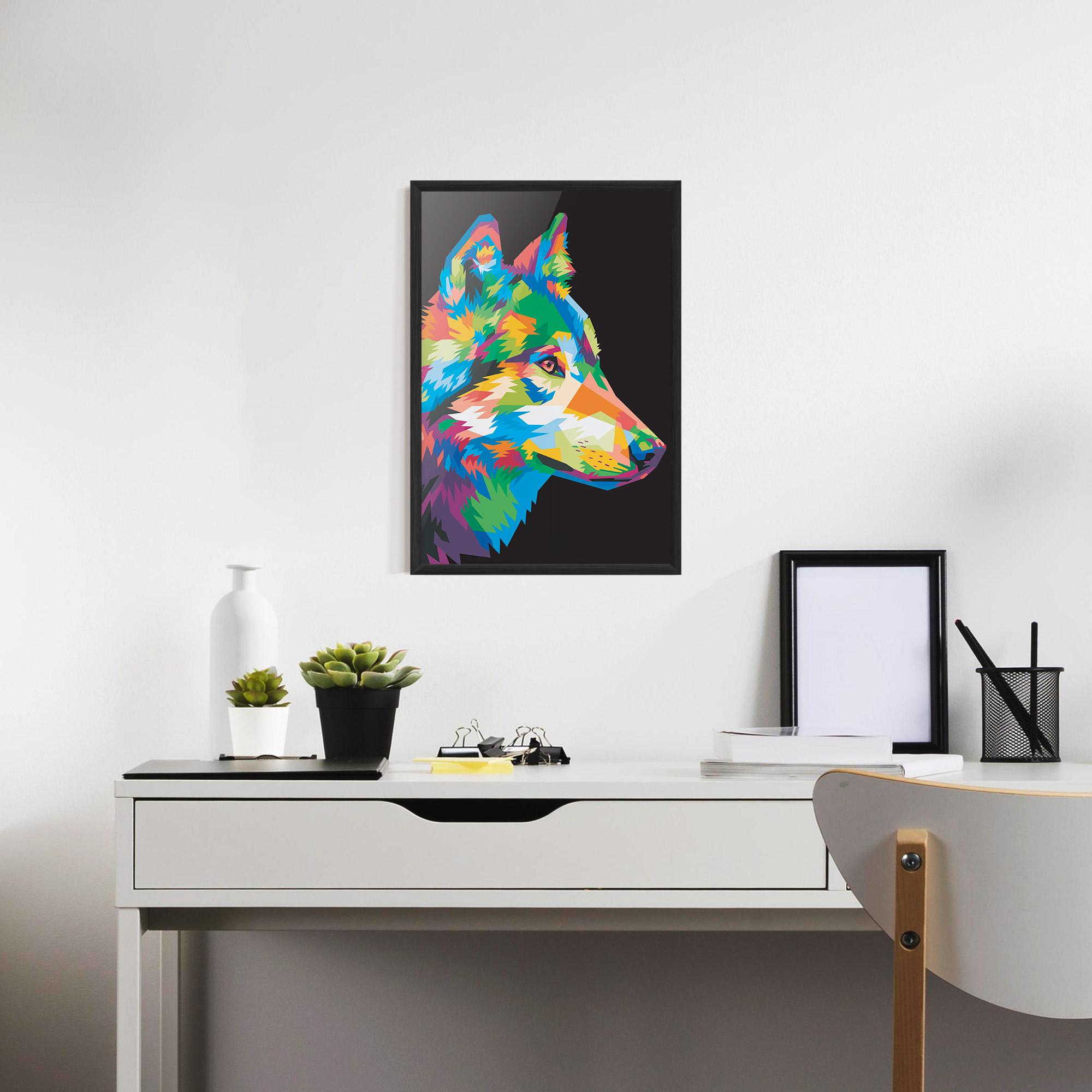 Poster Înrămat Colorful Wolf mockup 7