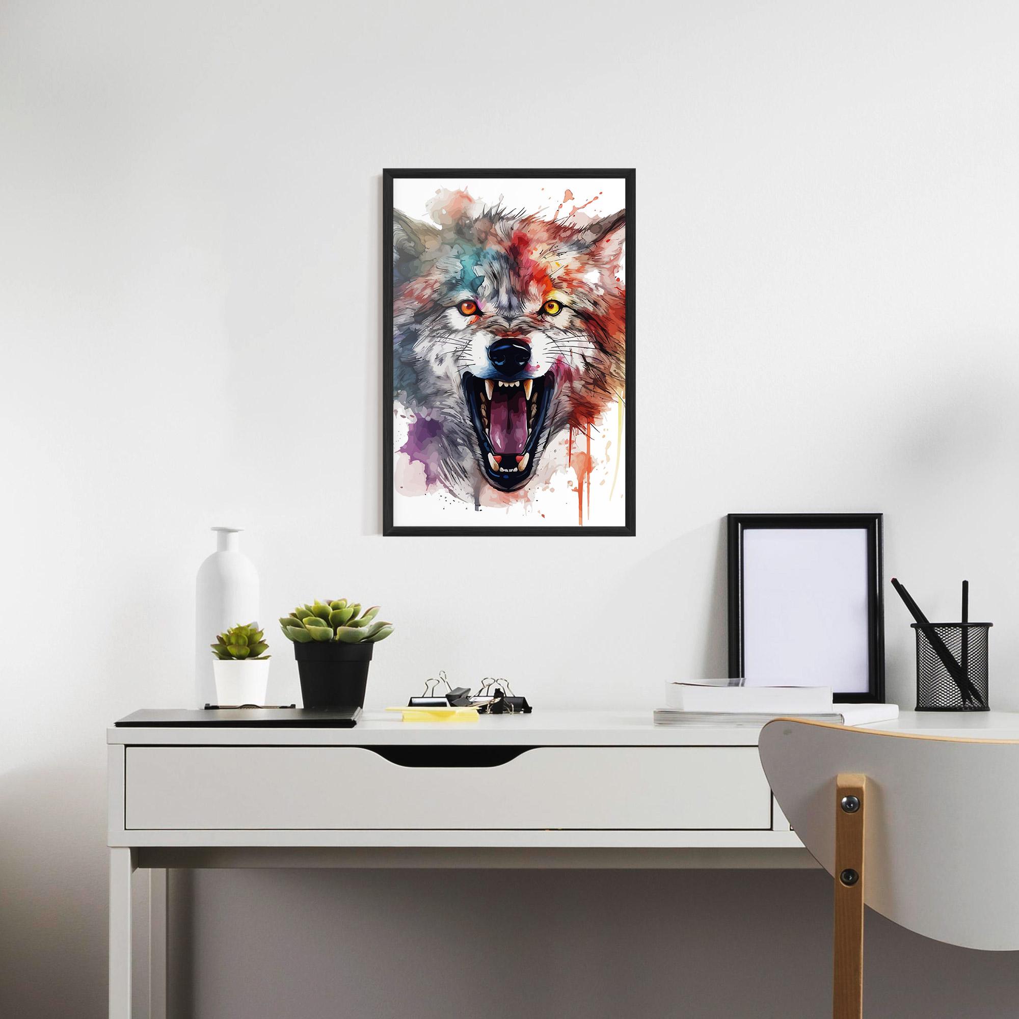 Poster Înrămat Watercolor Angry Wolf mockup 7