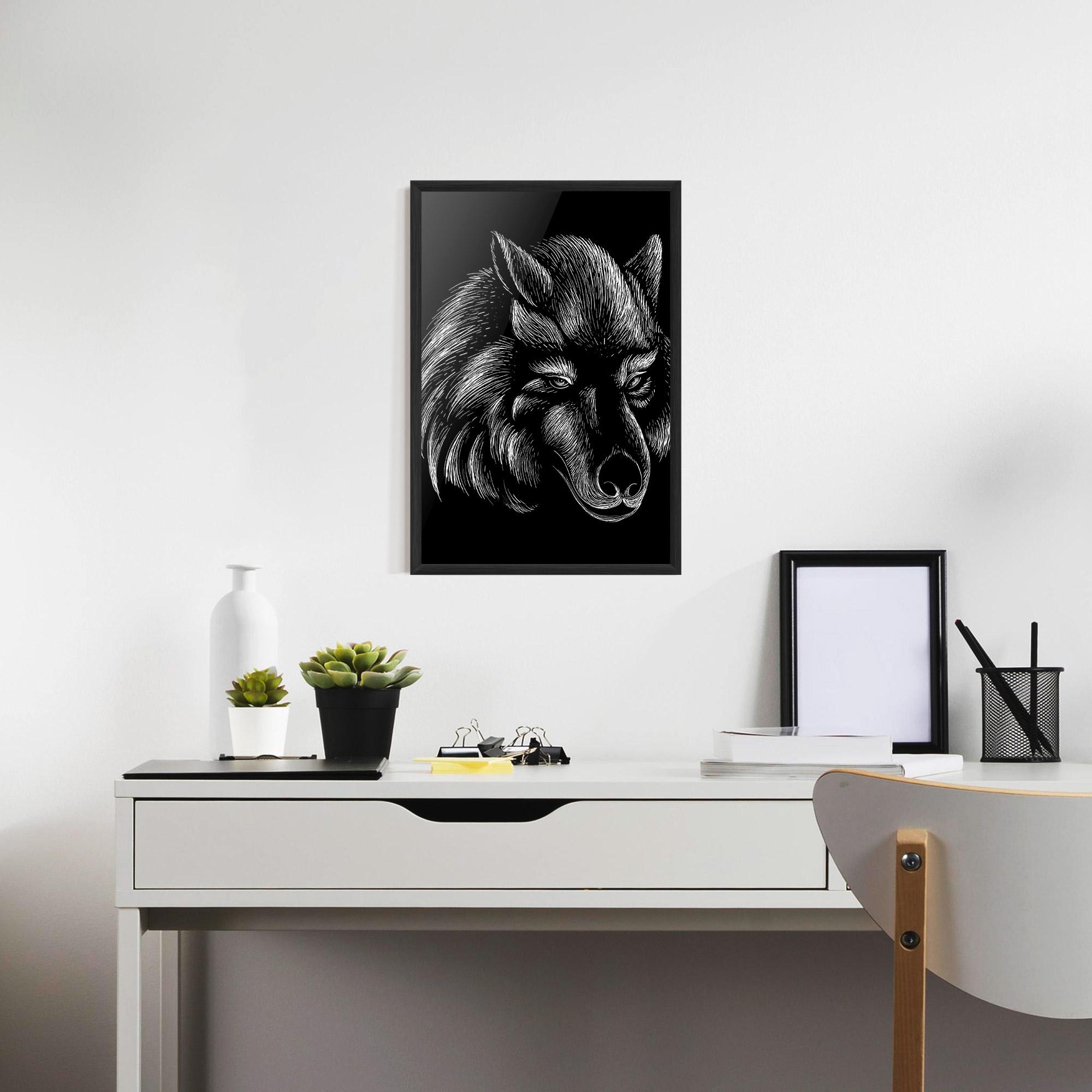Poster Înrămat White Line Wolf mockup 7