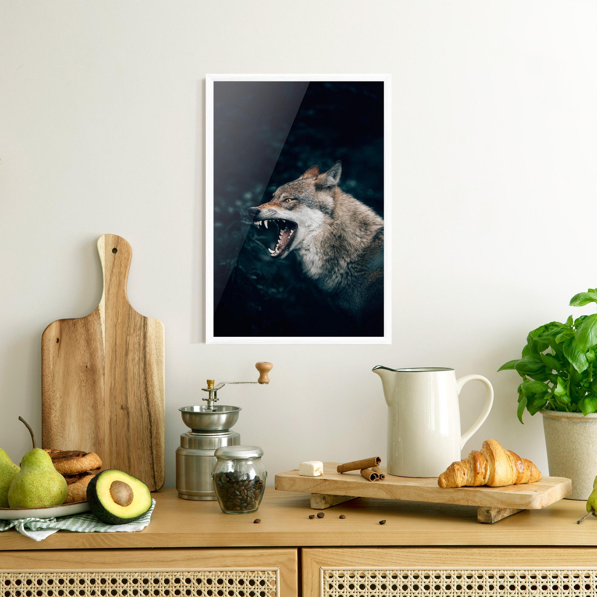 Poster Înrămat Angry Wolf In The Forest mockup 8