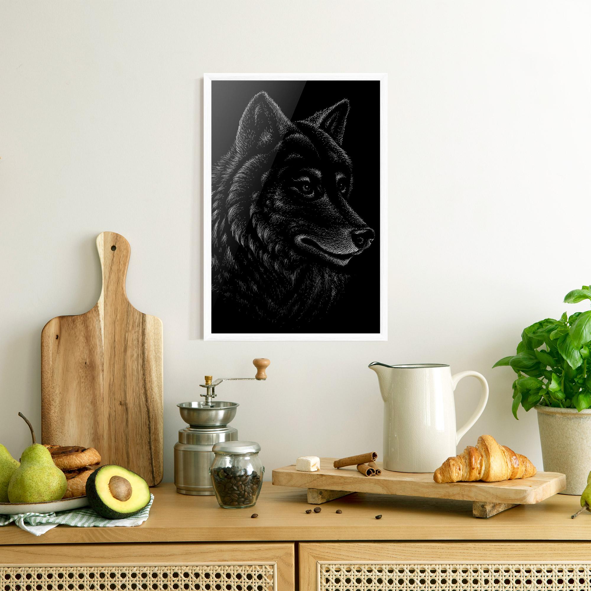 Poster Înrămat Wolf Shillouette Head mockup 8