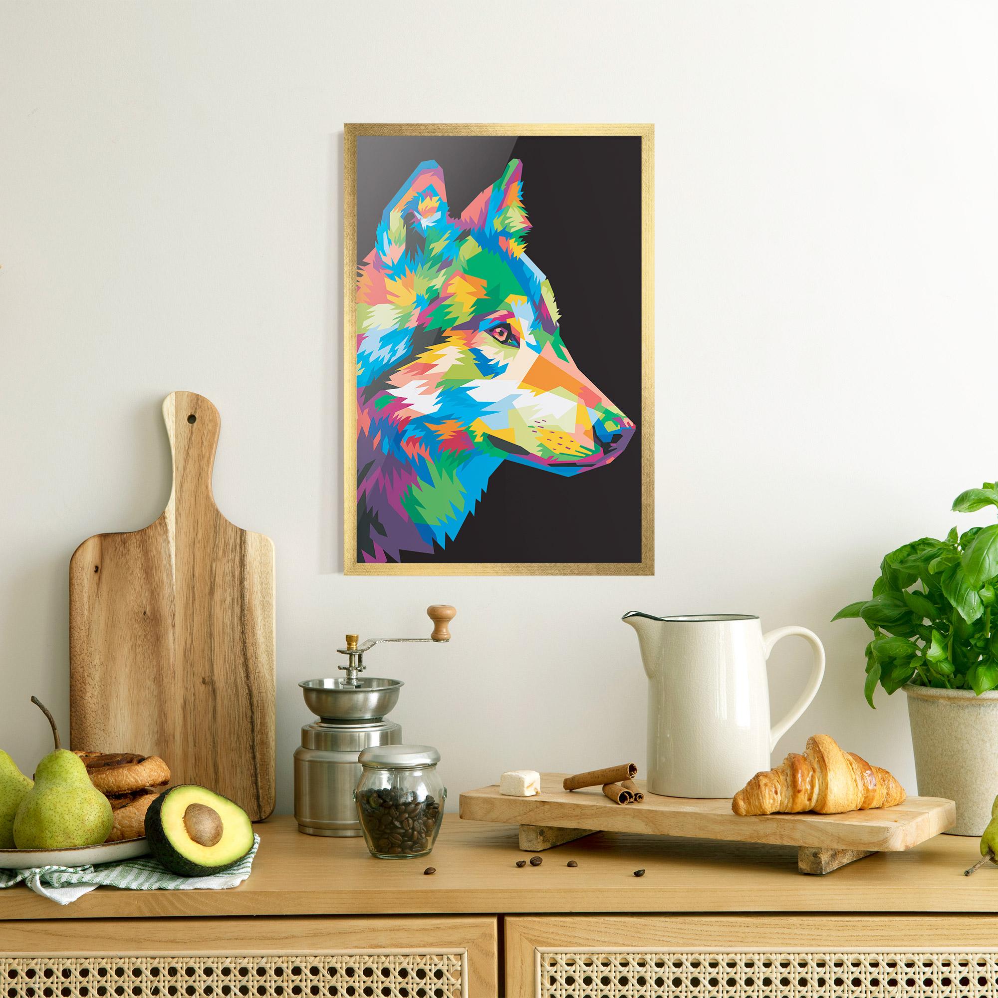 Poster Înrămat Colorful Wolf mockup 8