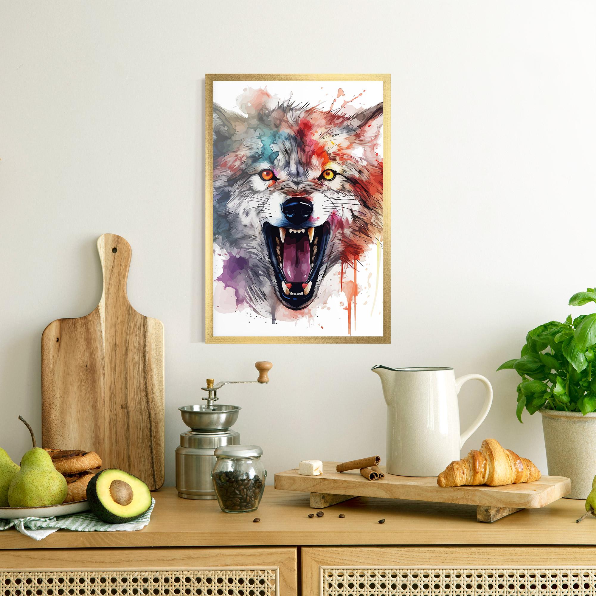 Poster Înrămat Watercolor Angry Wolf mockup 8