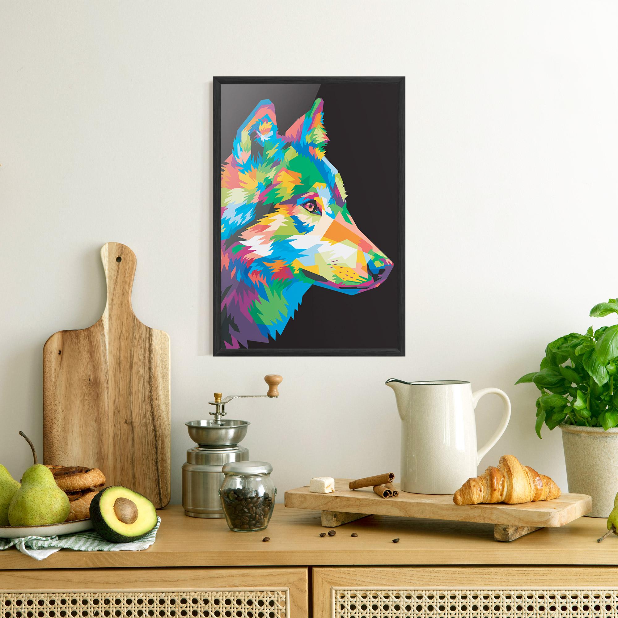 Poster Înrămat Colorful Wolf mockup 8