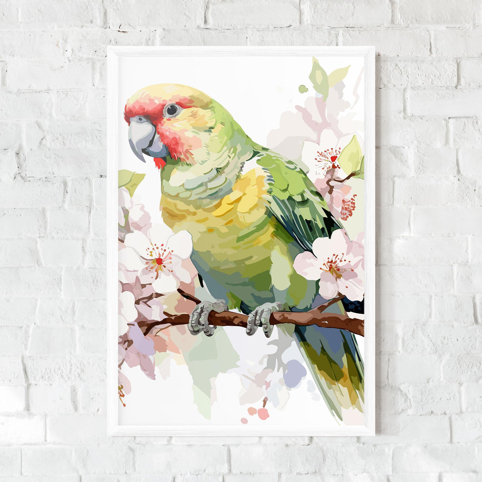 Poster Înrămat Cute Green Parrot mockup 0