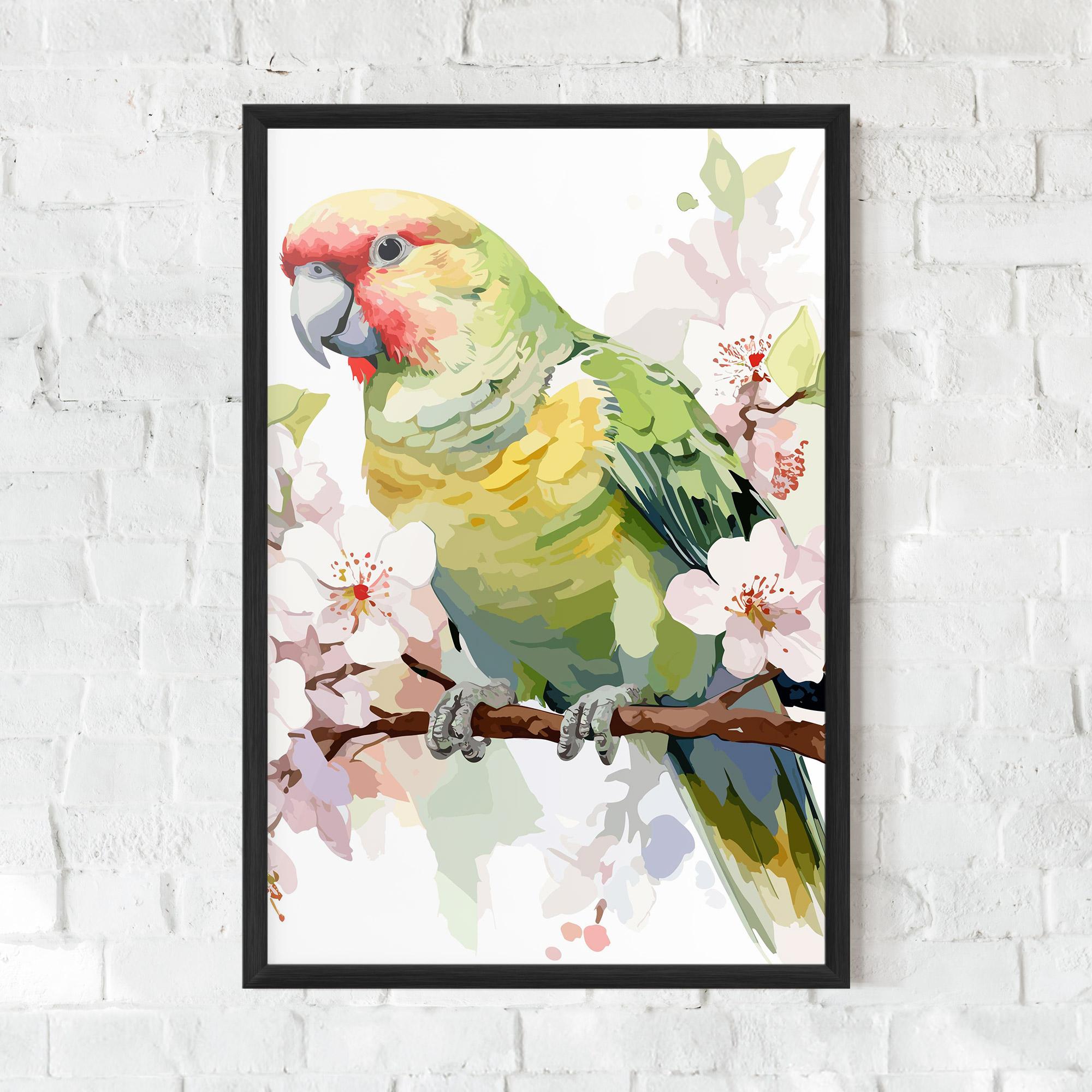 Poster Înrămat Cute Green Parrot mockup 0