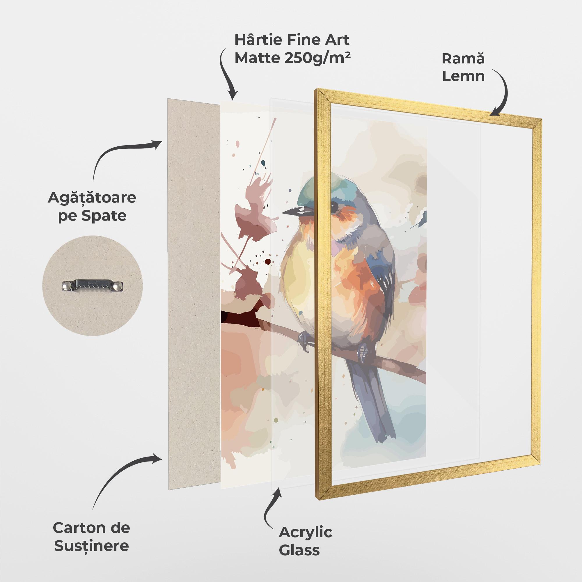 Poster Înrămat Orange Purple Bird mockup 1