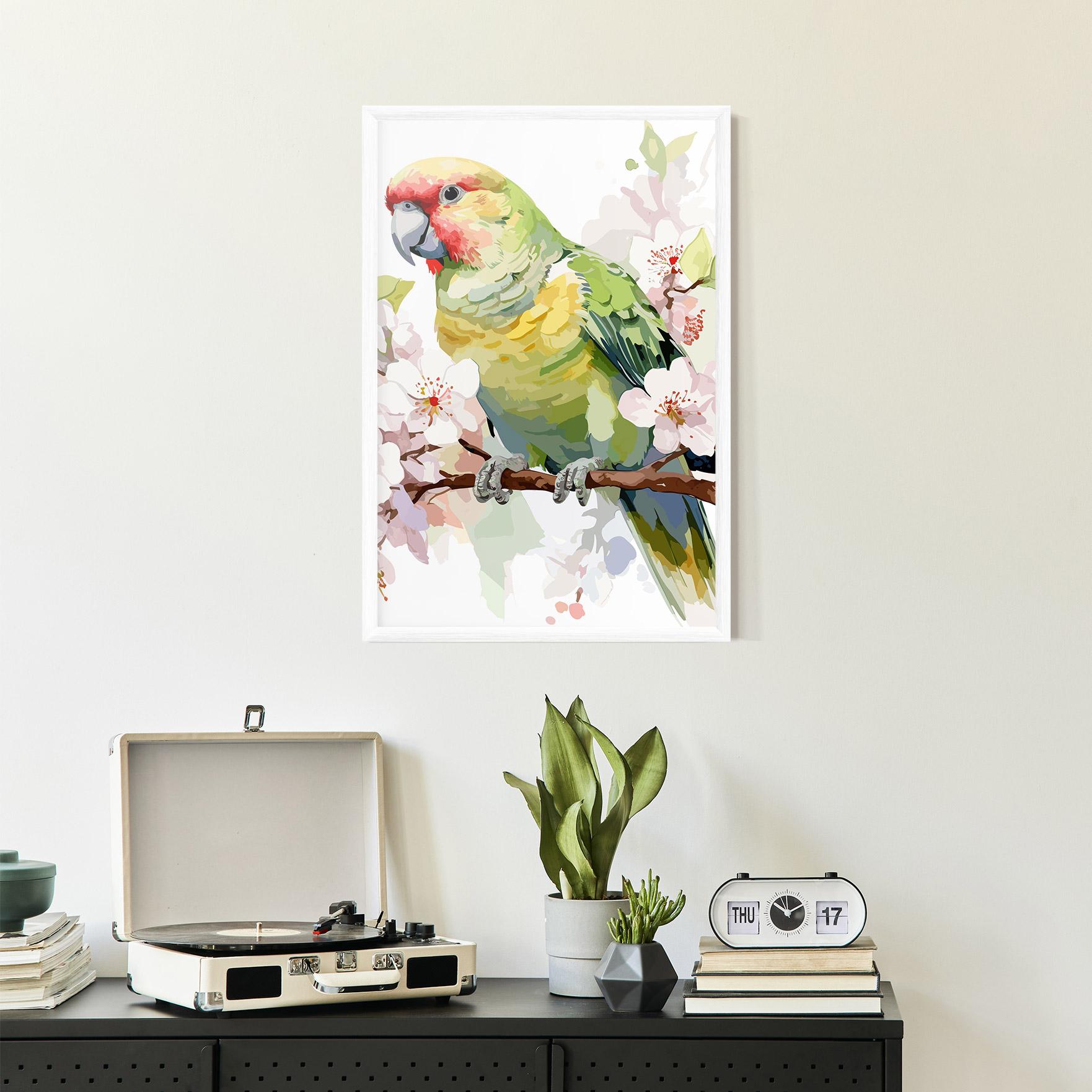 Poster Înrămat Cute Green Parrot mockup 2