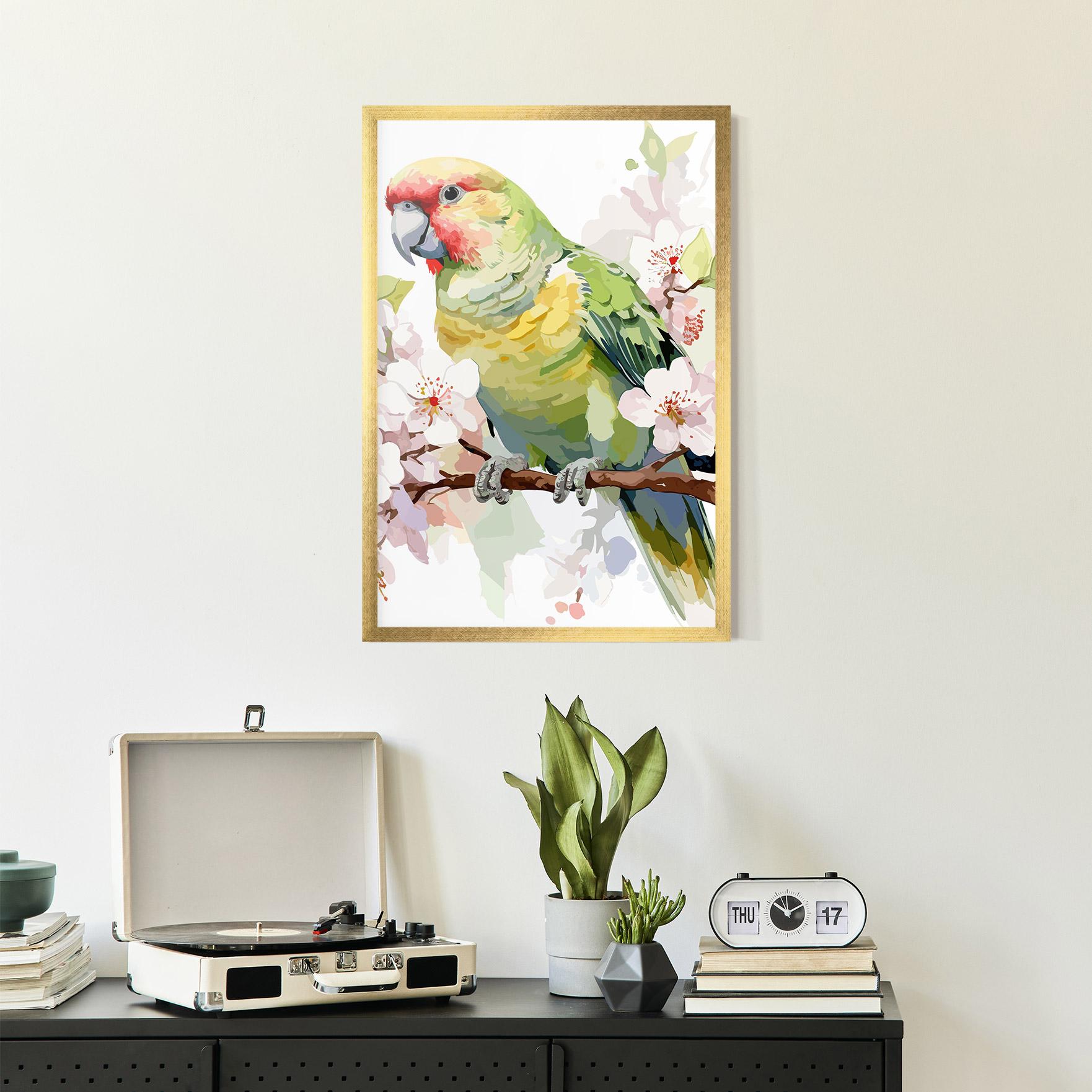 Poster Înrămat Cute Green Parrot mockup 2